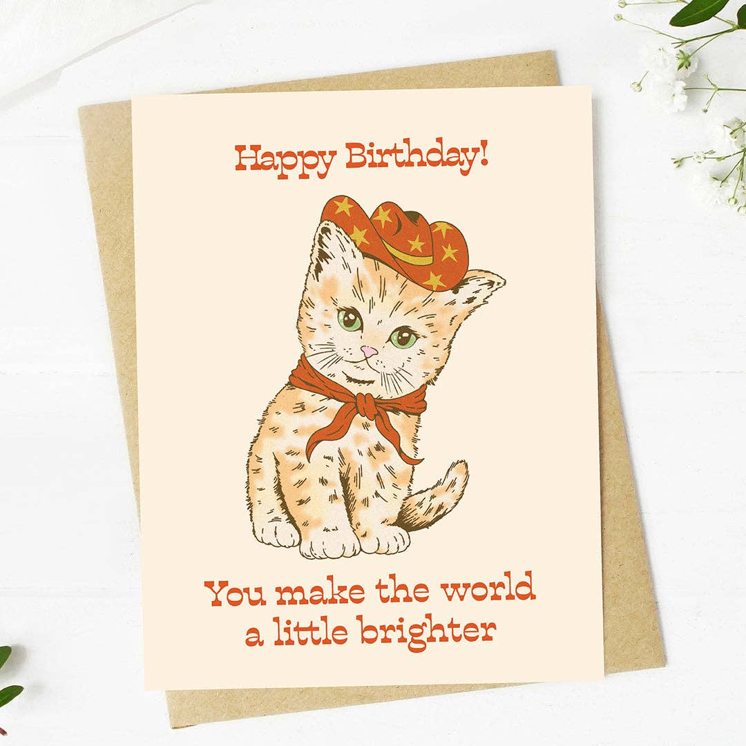 "You make the world a little brighter" Cat Birthday Card
