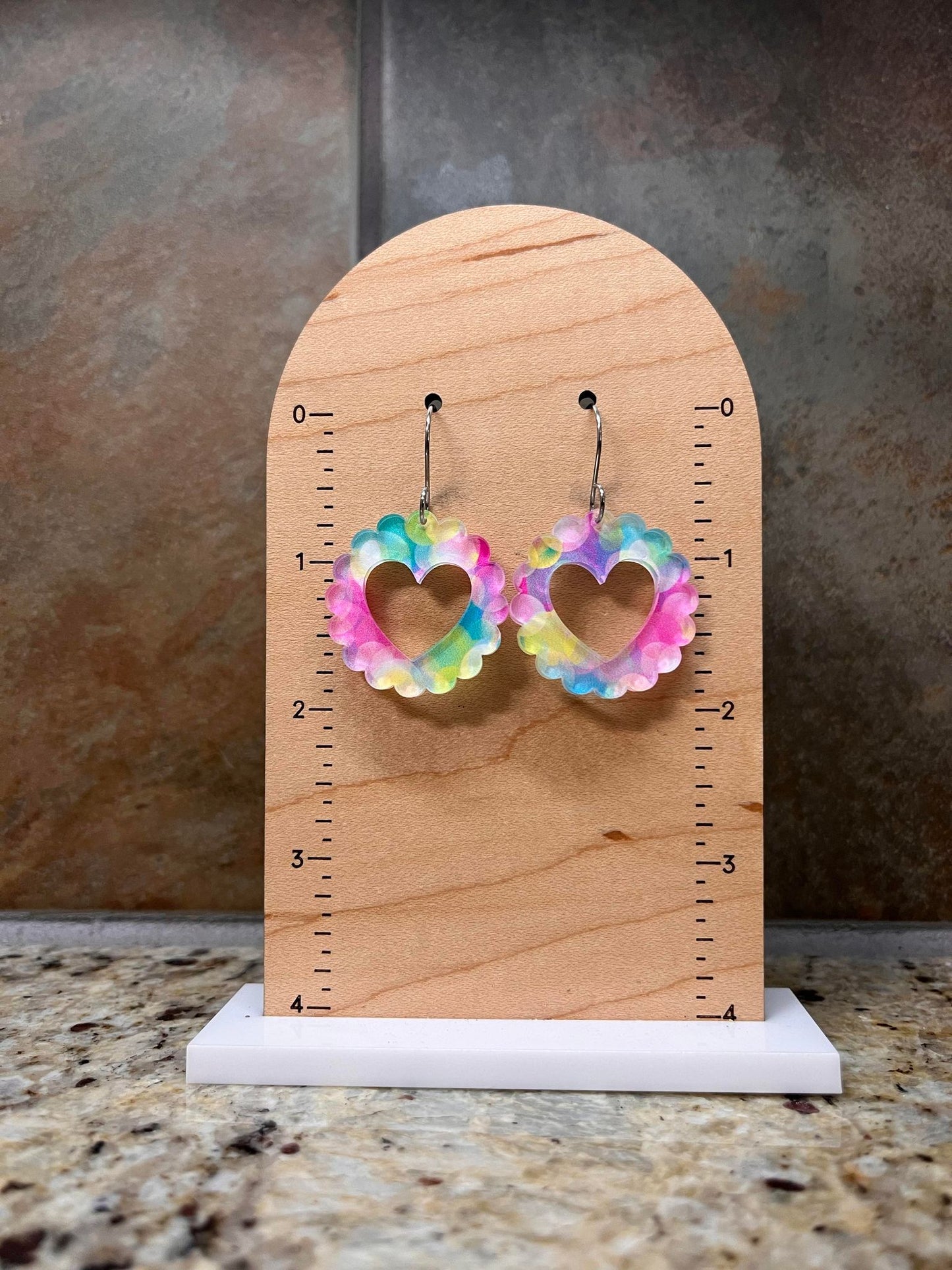 Zephyr Heart Cutouts Fading Circles Acrylic Dangle Earrings
