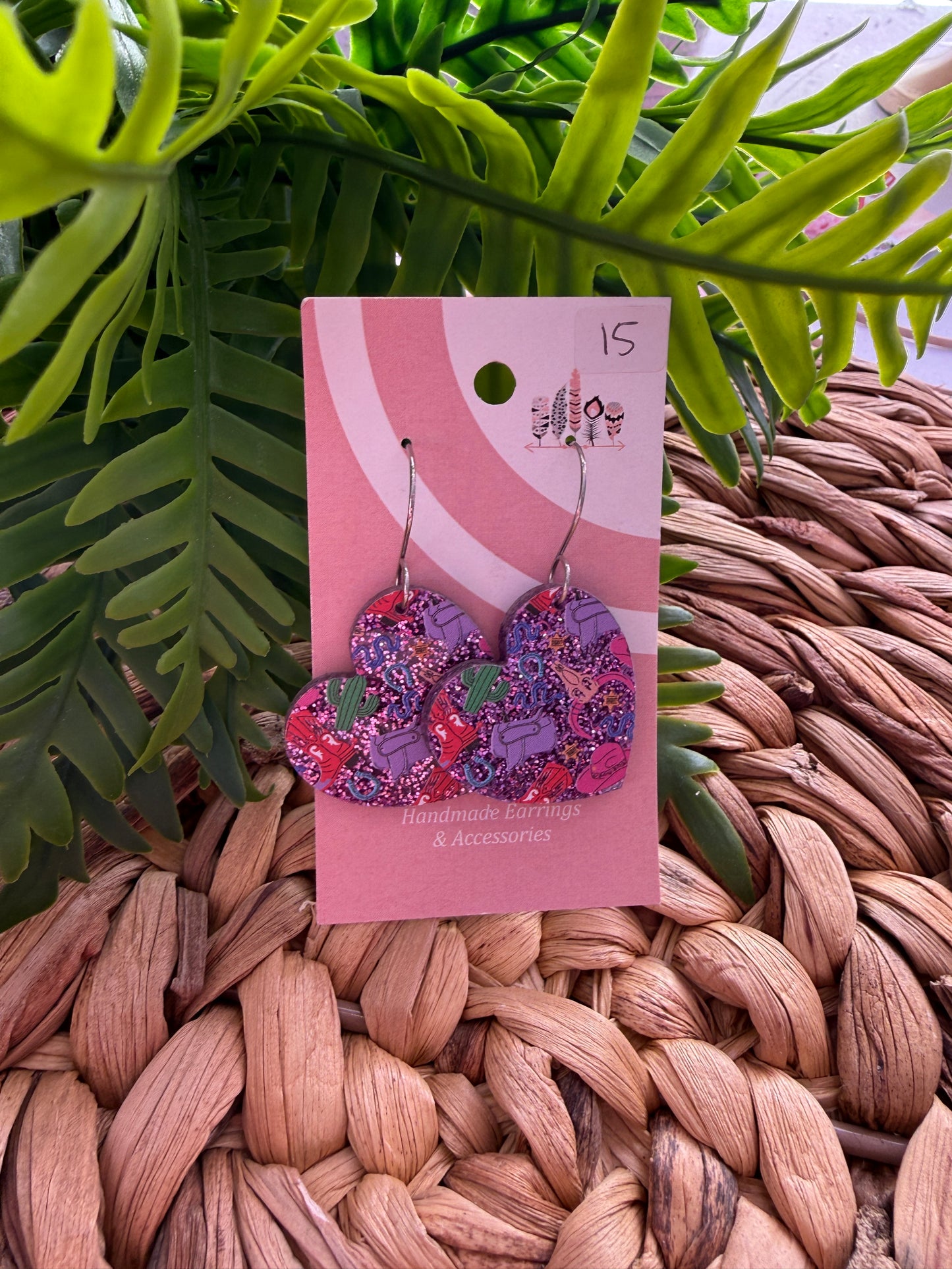 Cowgirl Chic on Purple Glitter Acrylic Dangle Earrings