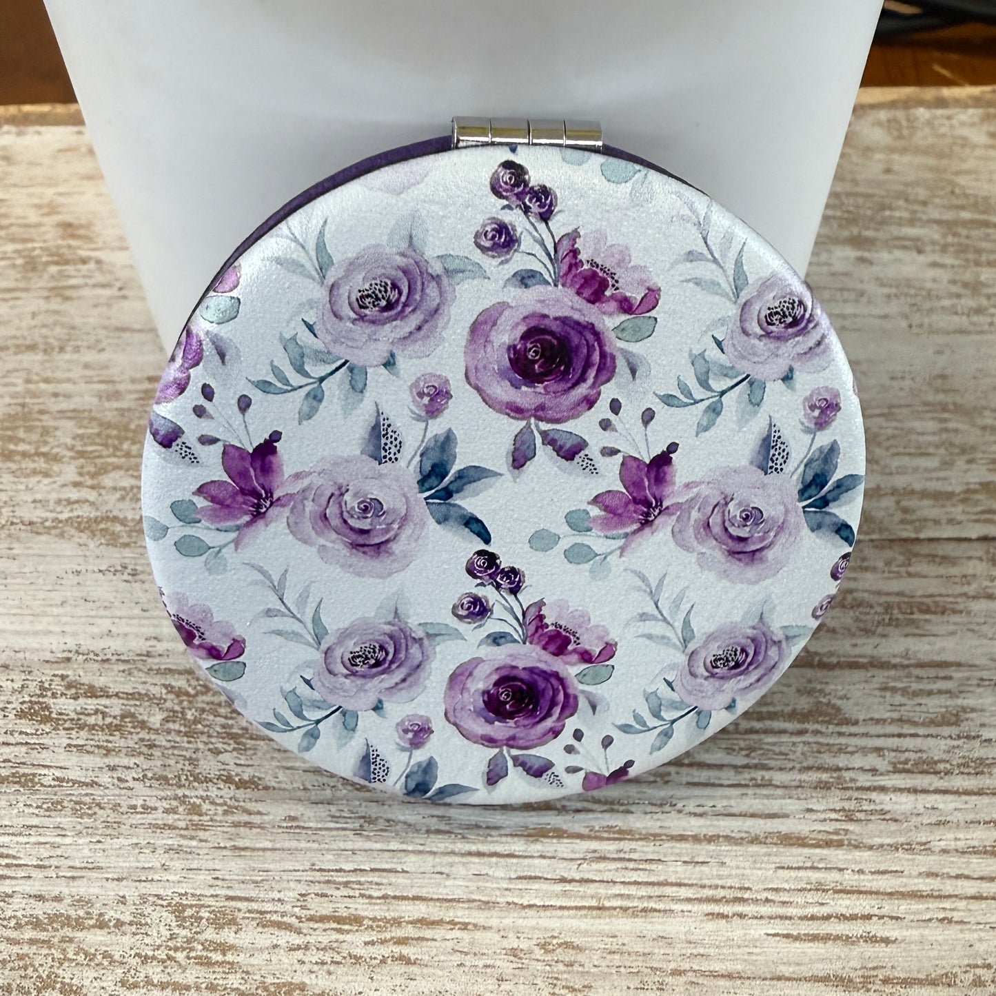 UV Printed Violet Blooms Leatherette Compact Mirror
