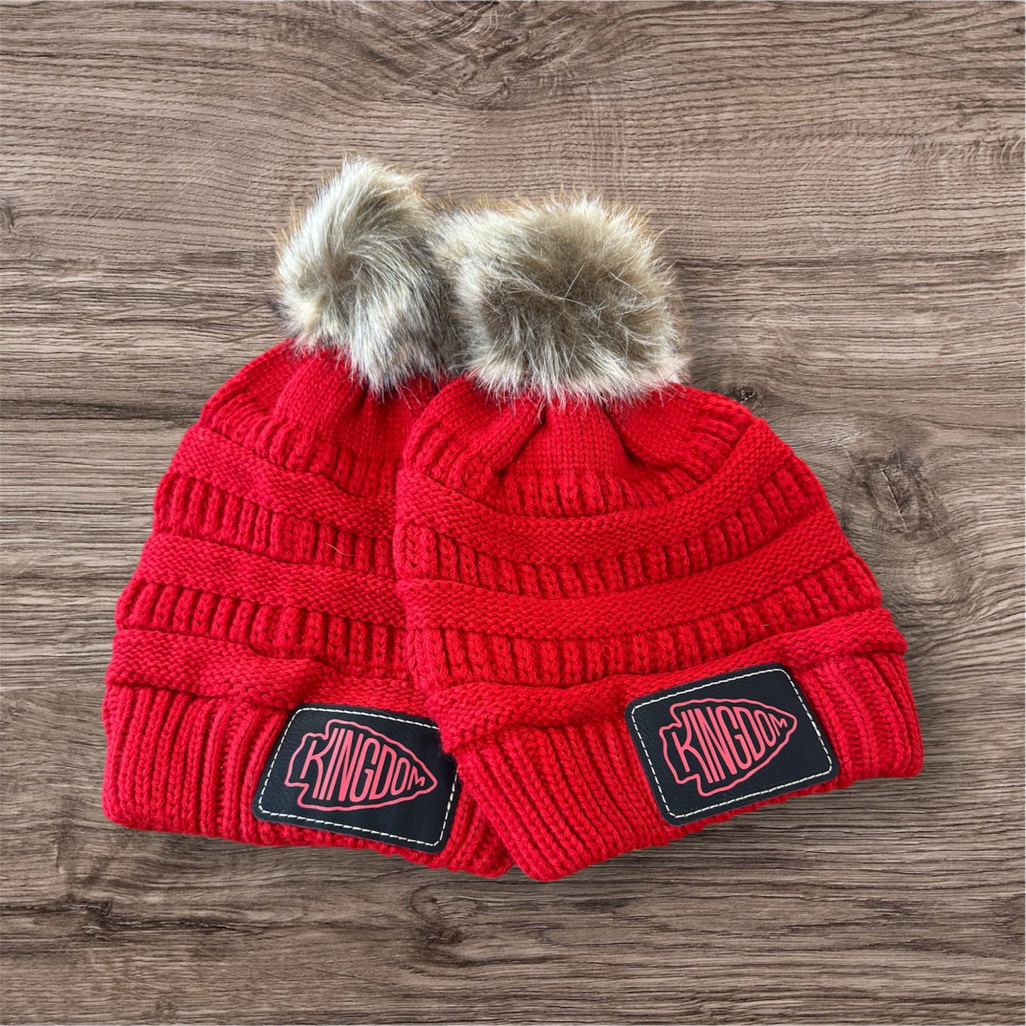 UV Printed Red Kingdom Knitted Pom Beanie