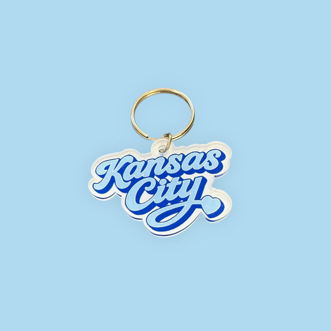 Blue Kansas City Script Keychain
