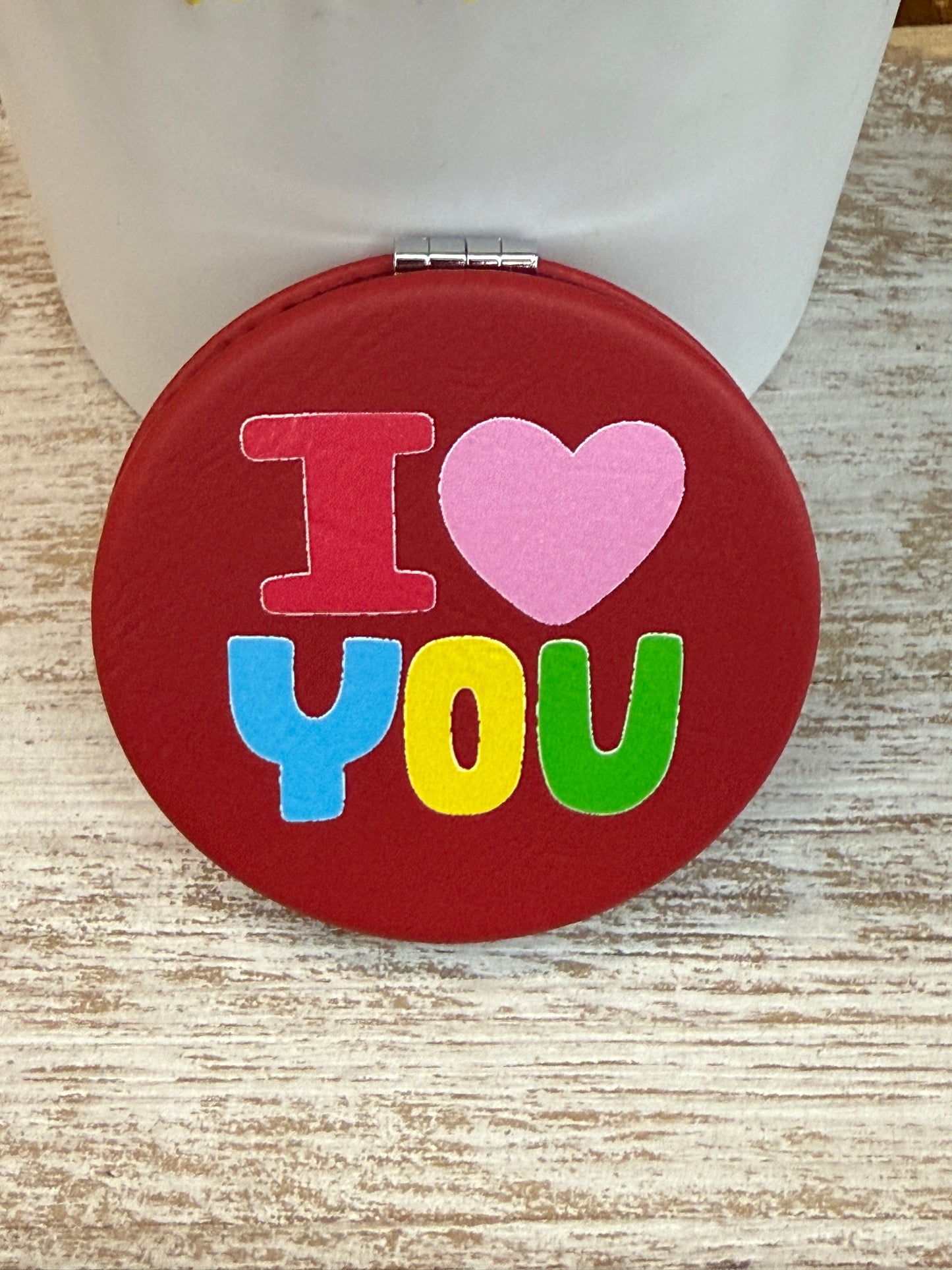 UV Printed I Heart You Leatherette Compact Mirror