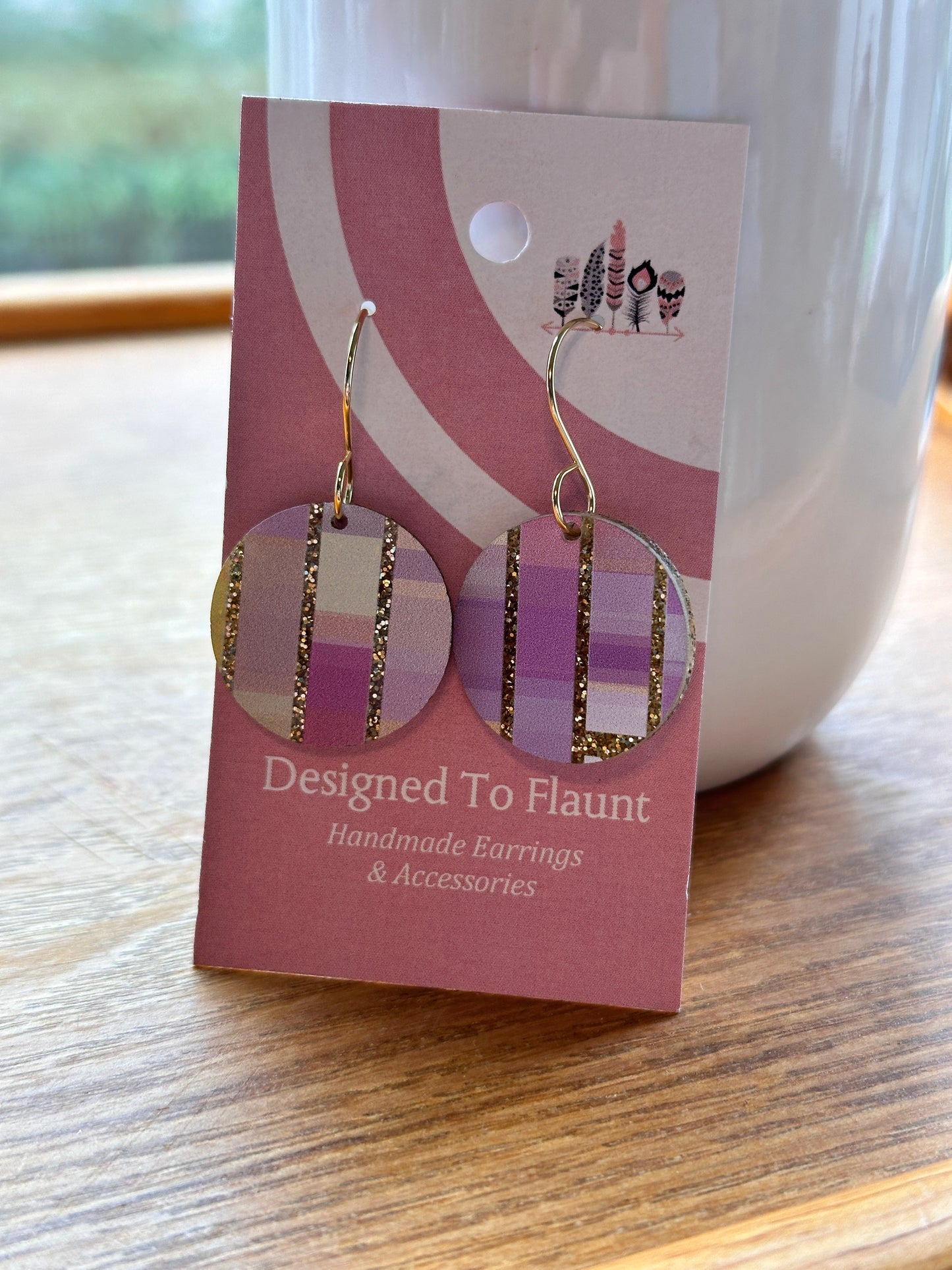 Pastel Stripes on Gold Glitter Acrylic Dangle Earrings