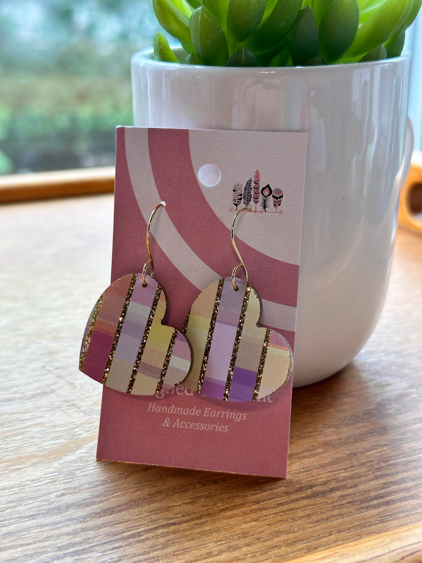 Pastel Stripes on Gold Glitter Acrylic Dangle Earrings