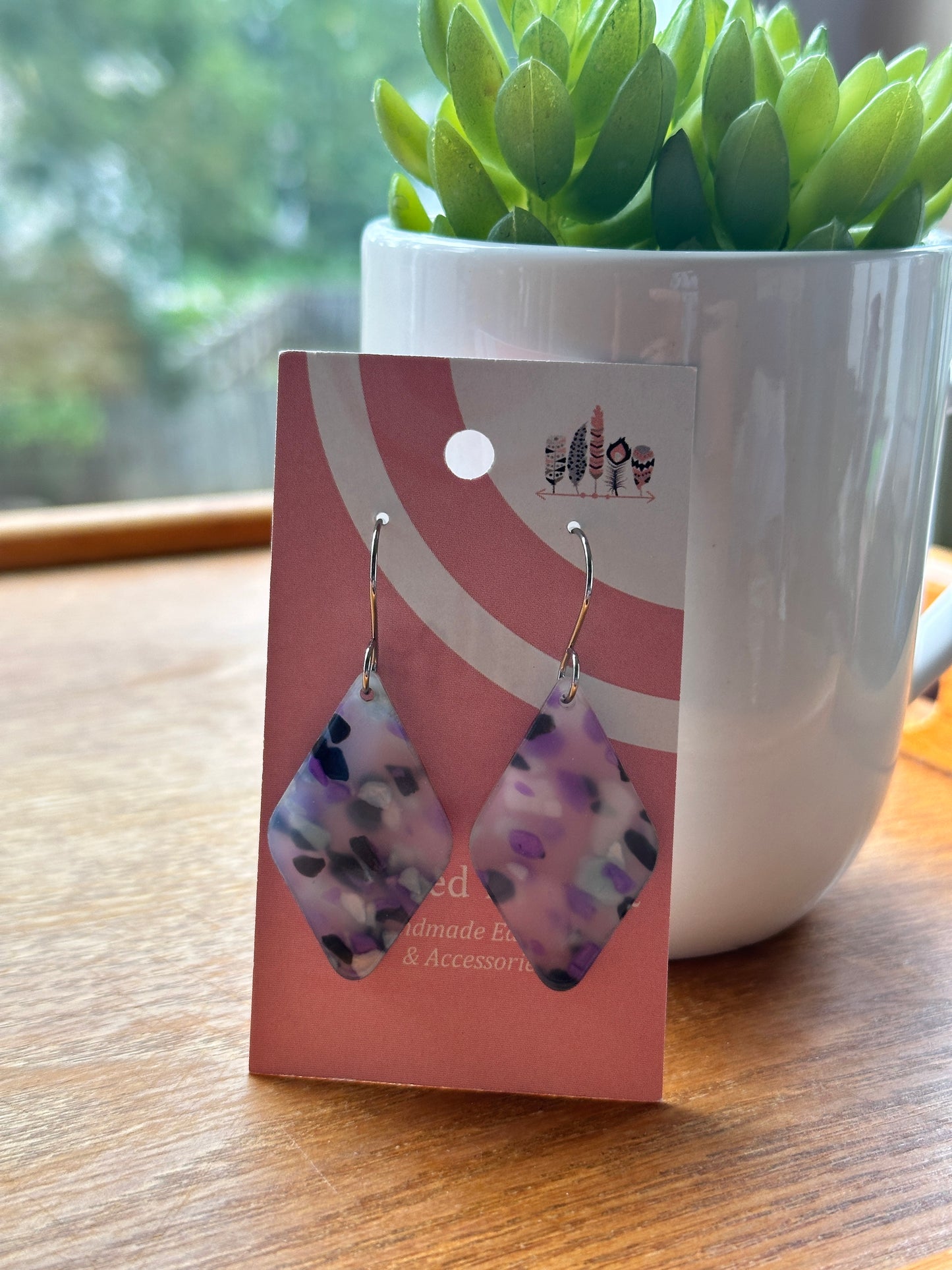 Purple Terrazzo Acrylic Dangle Earrings