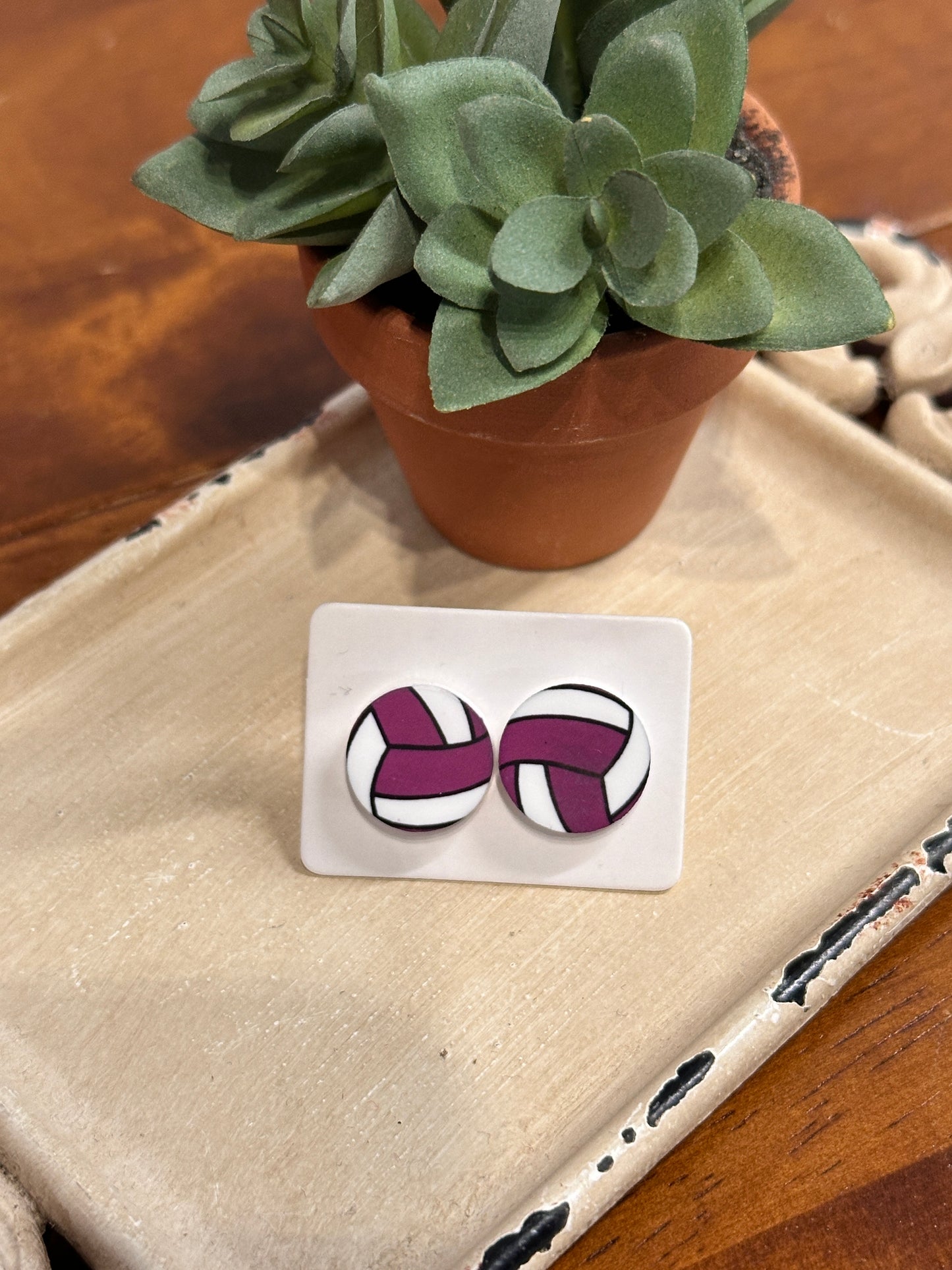 Sublimation Purple Volleyball Acrylic Stud Earrings