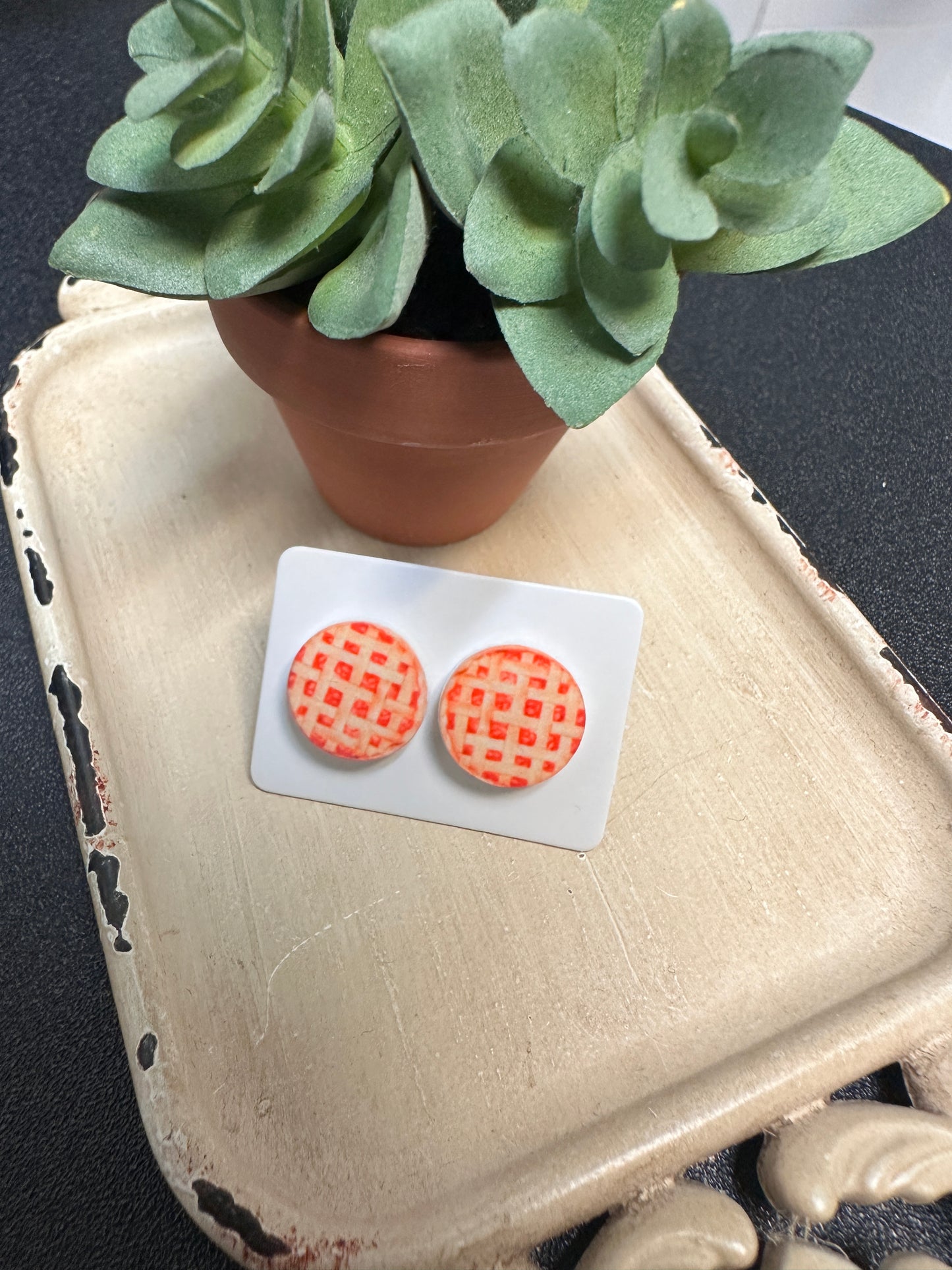 Sublimated Apple Pie Acrylic Stud Earrings