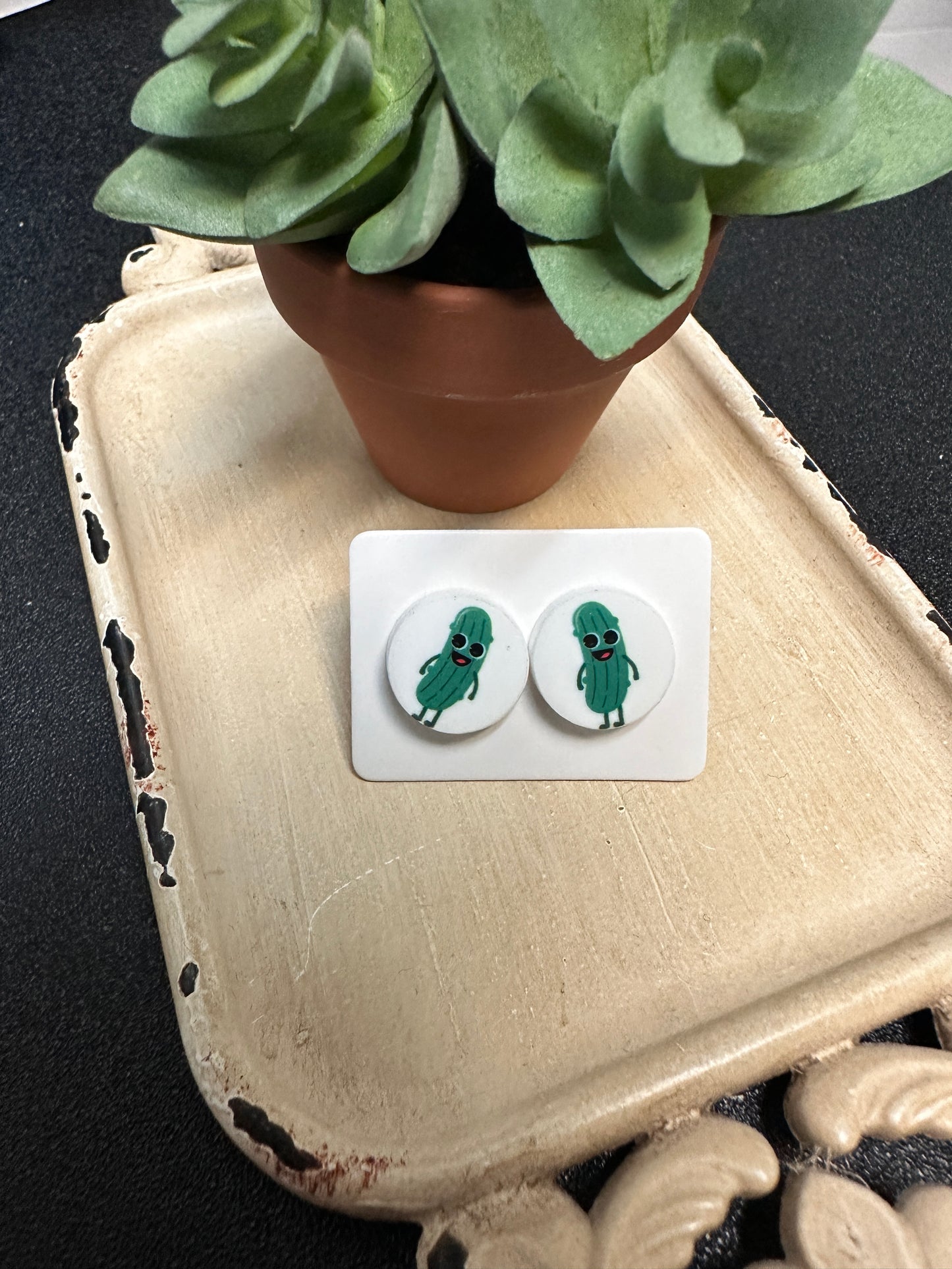 Sublimated Animated Pickle Acrylic Stud Earrings