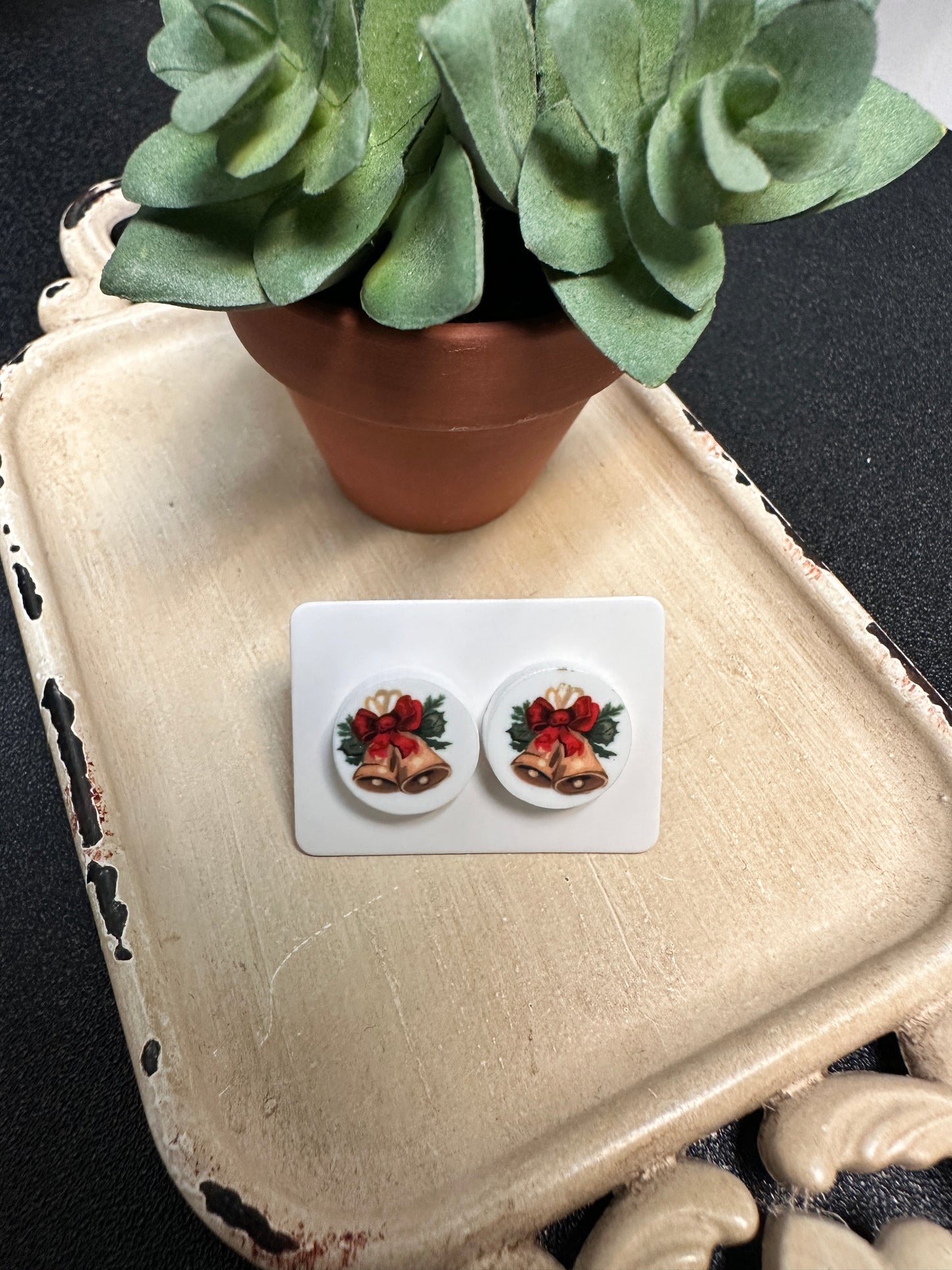 Sublimated Holiday Bells Acrylic Stud Earrings