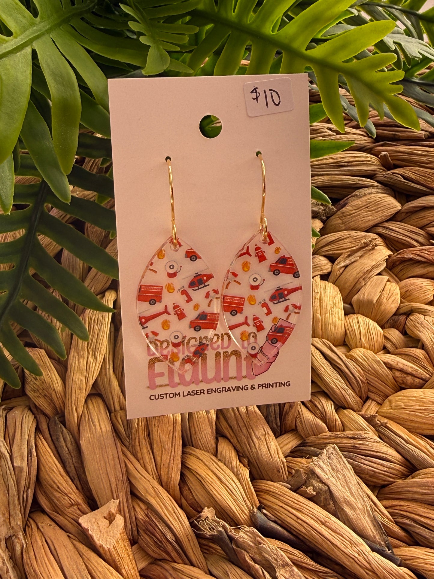 UV Printed Firefighter Scatter Print Dangle Earrings