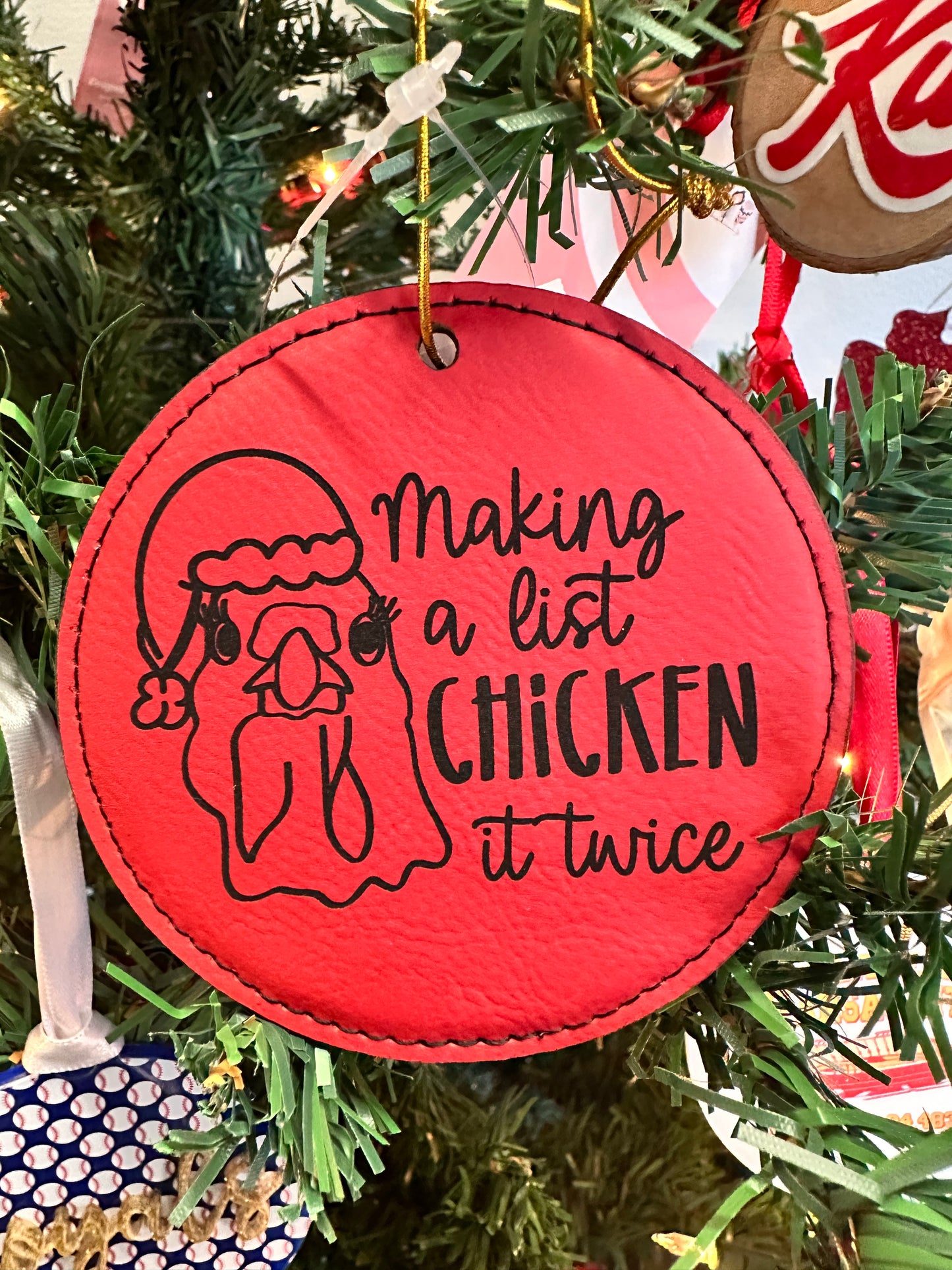Chicken It Twice Leatherette Christmas Ornament