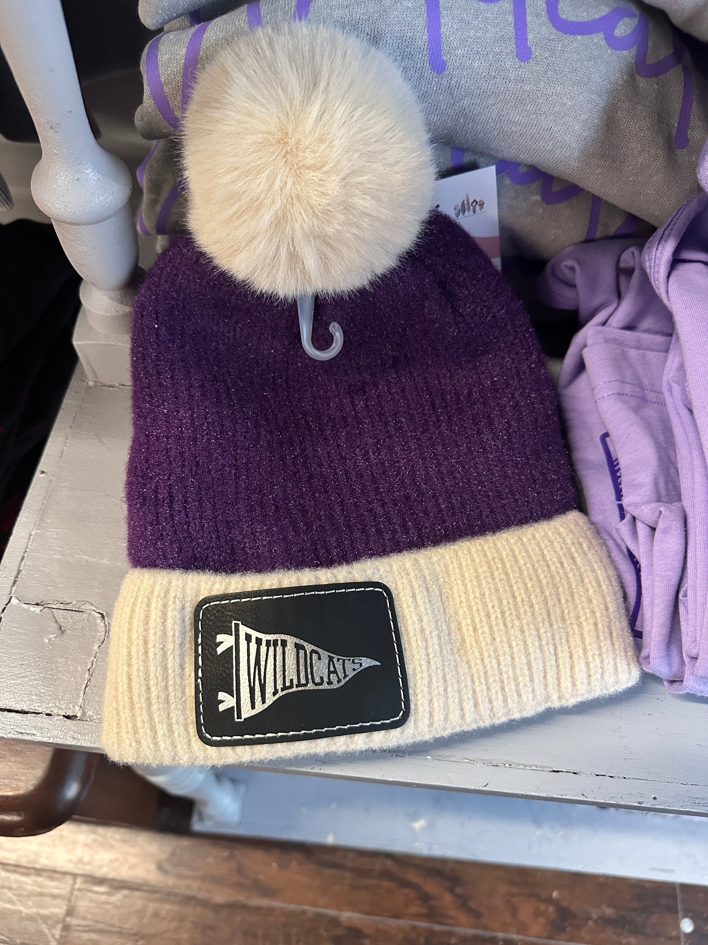 Wildcats Pennant Pom Beanie- Faux Fur Lined