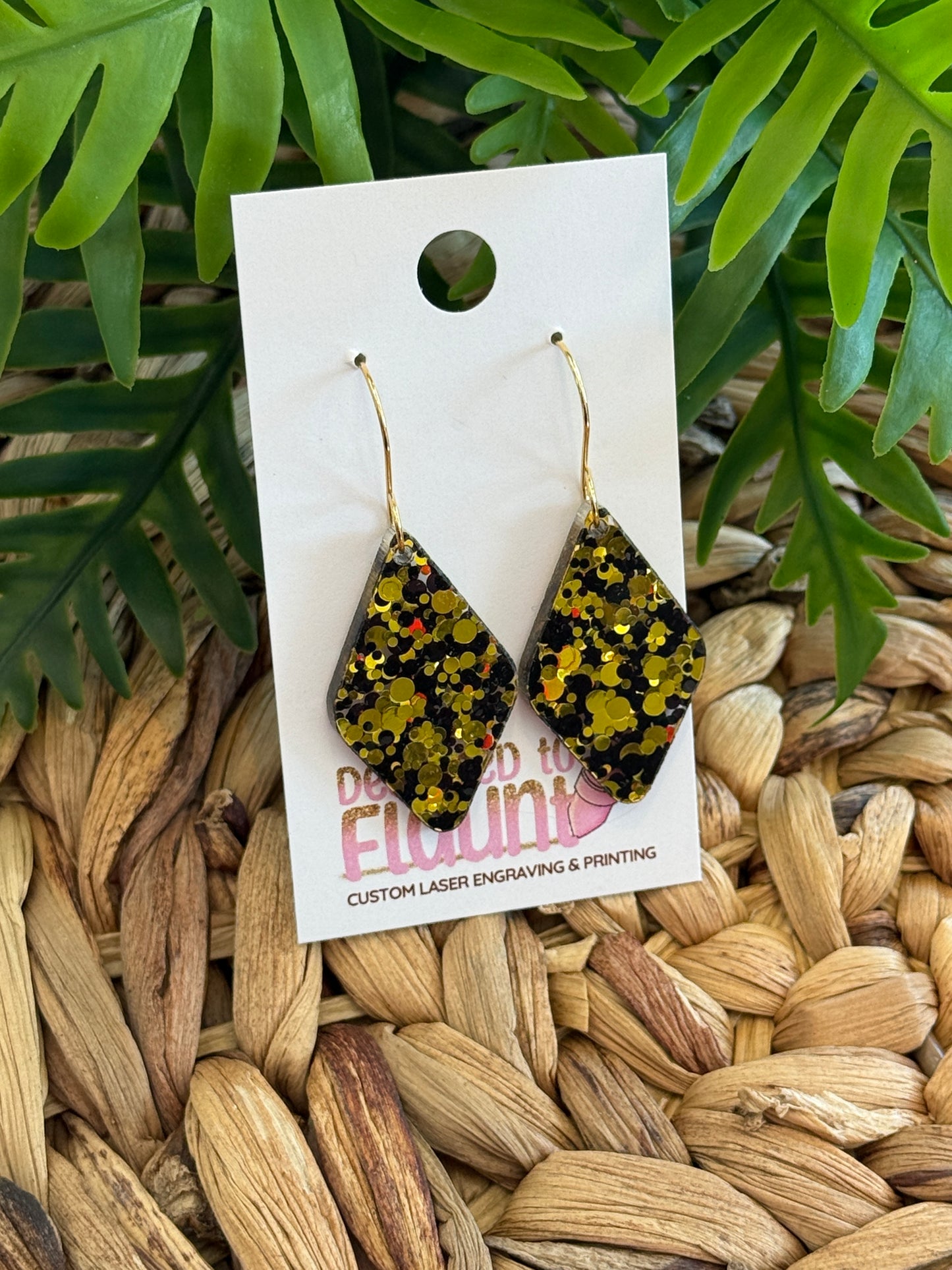 Midnight Gold Confetti Dangle Earrings