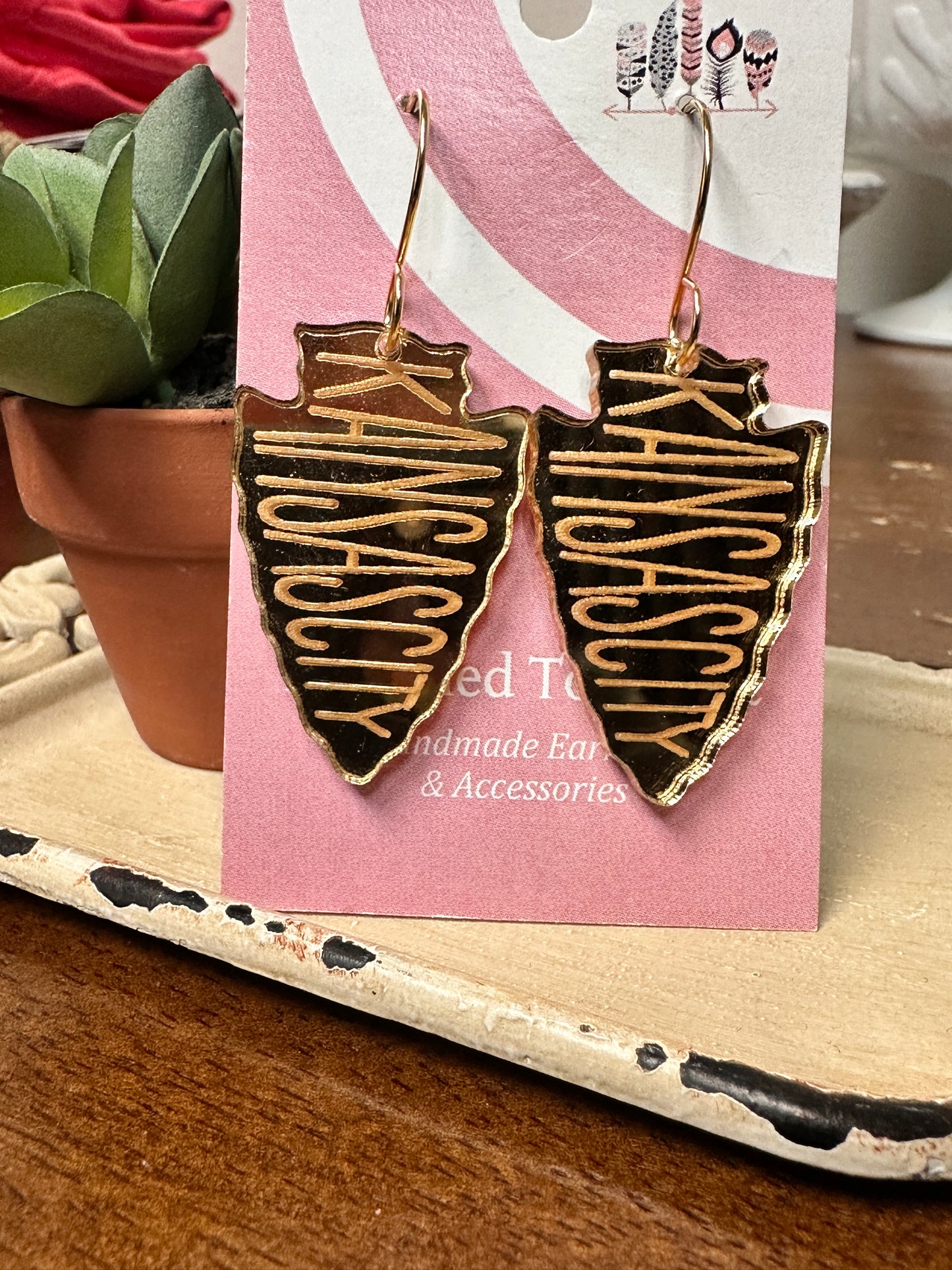 Kansas City Engraved Arrowhead Dangle Earrings