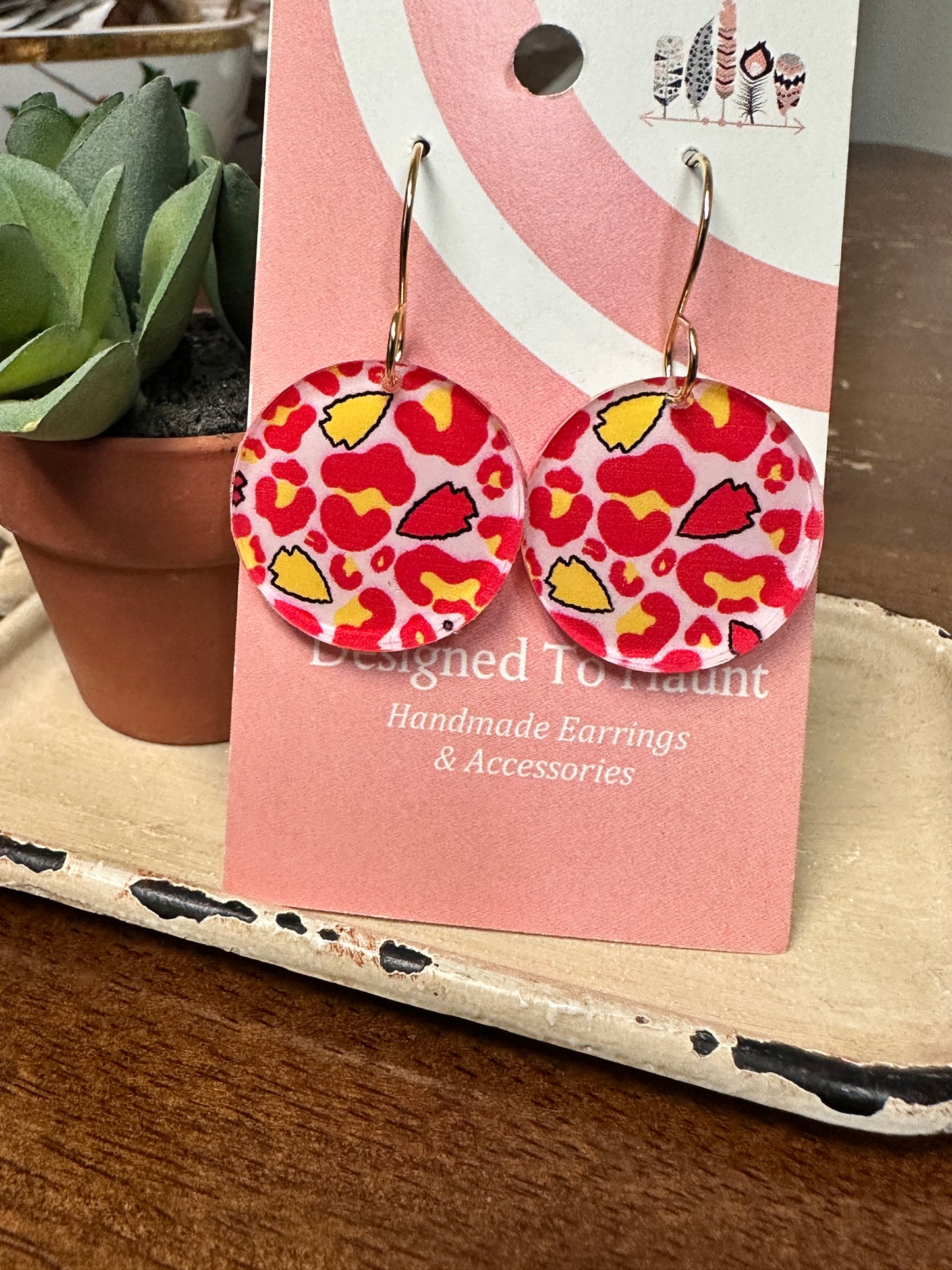 KC Arrowhead Cheetah Print Acrylic Dangle Earrings