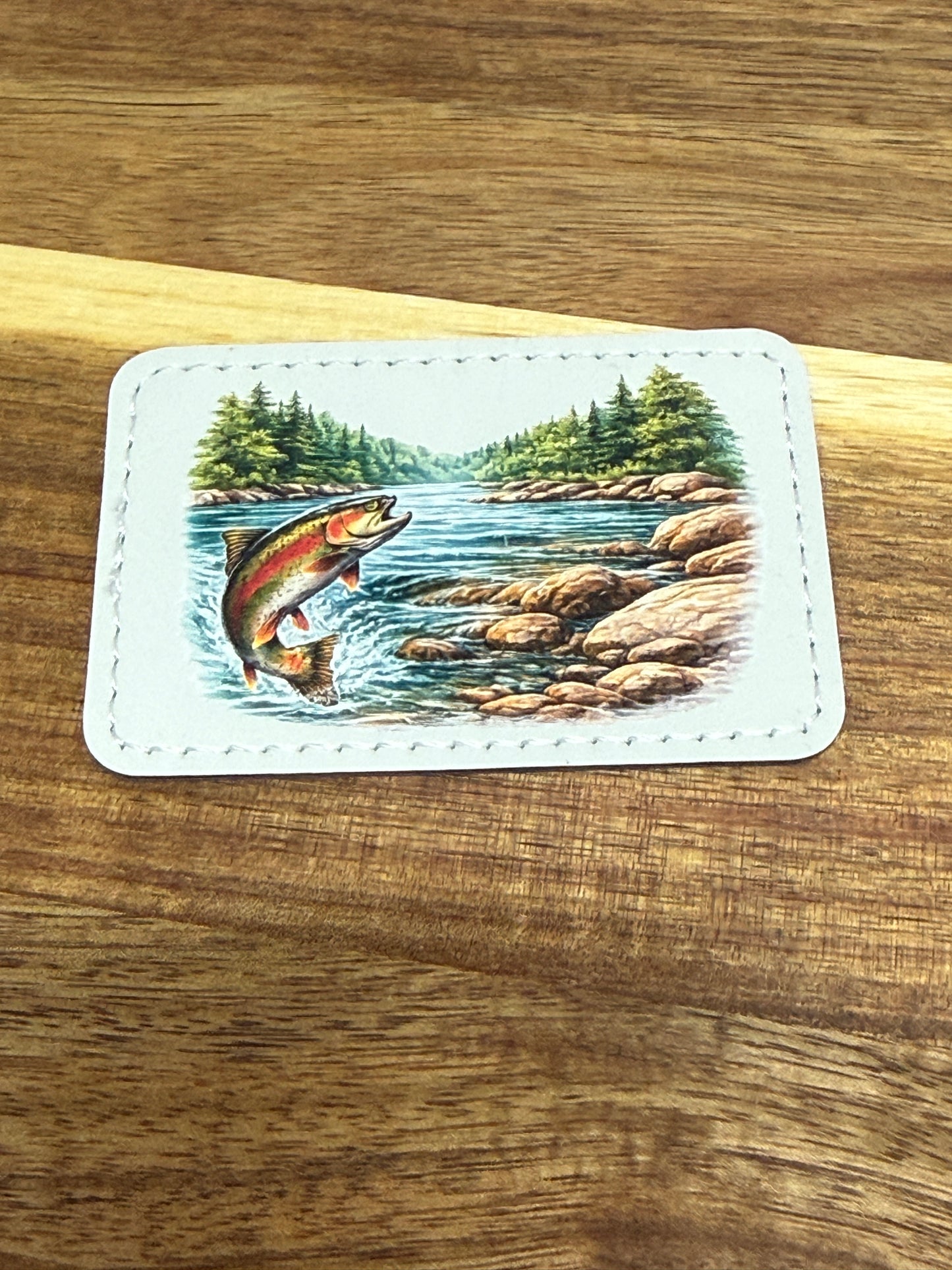 UV Printed Trout River Scene Leatherette Patch