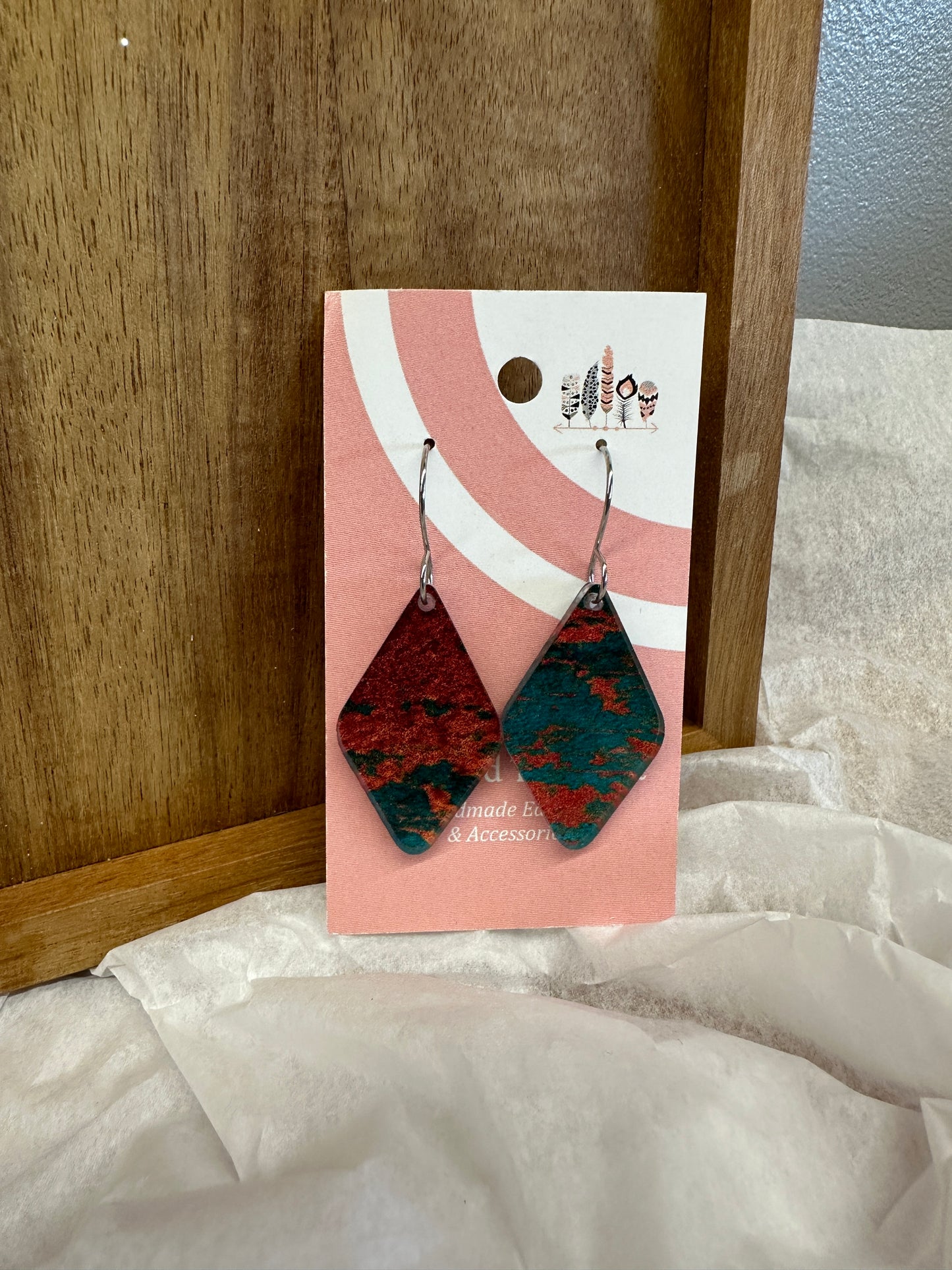 Copper Patina Print Dangle Earrings