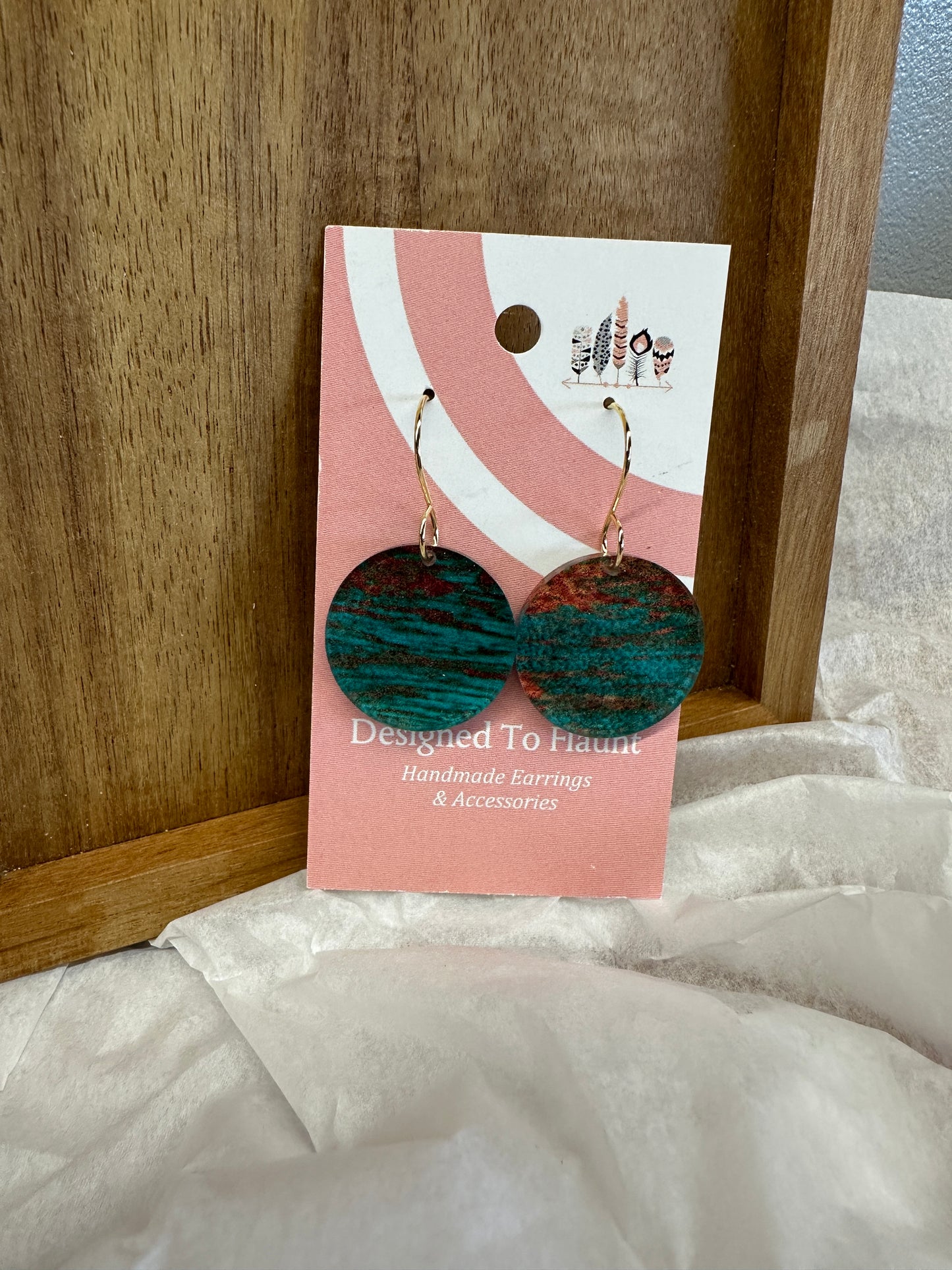 Copper Patina Print Dangle Earrings