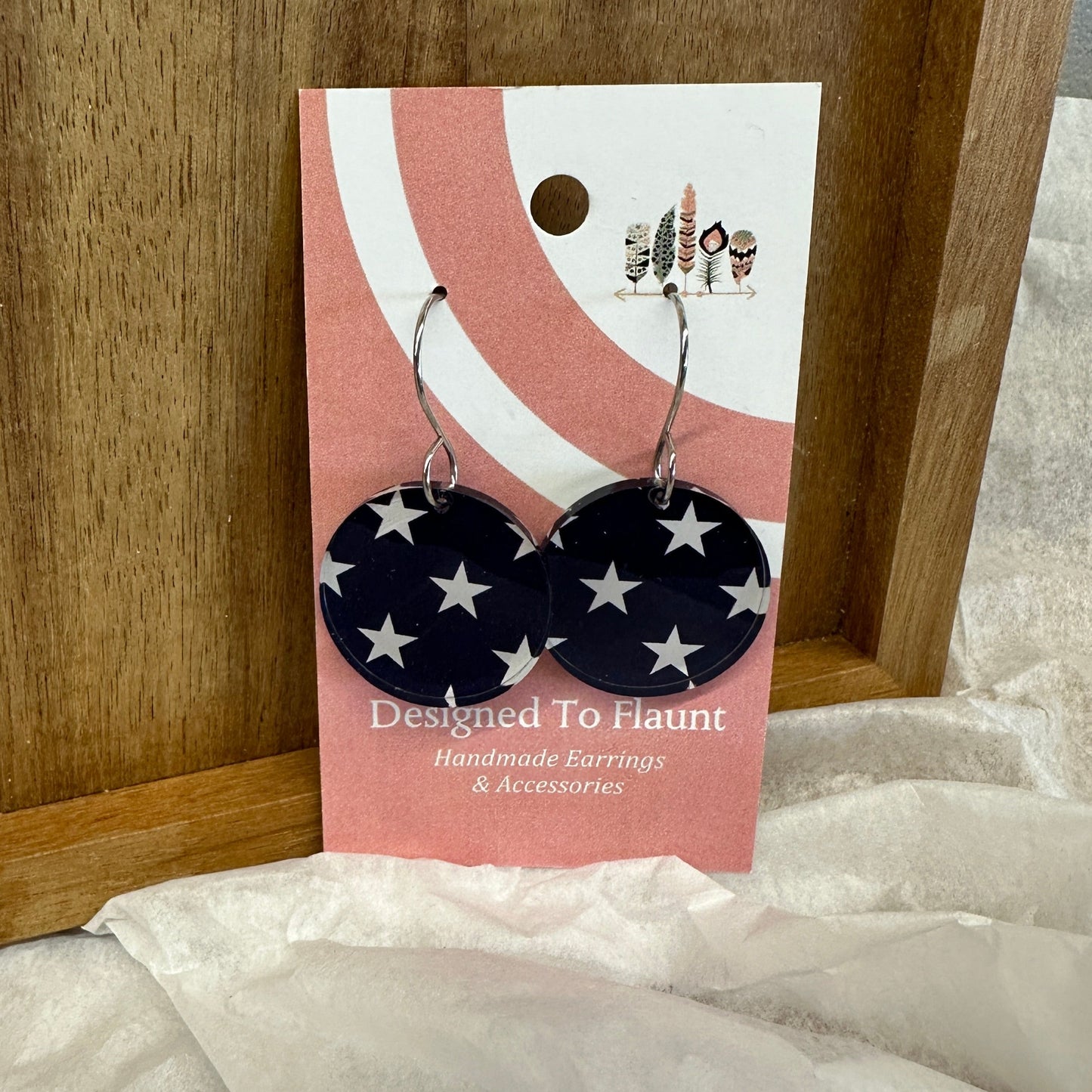 Navy Stars Scattered Print Dangle Earrings