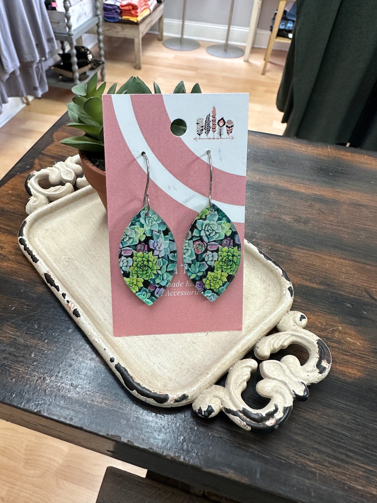 Succulent Scattered Print Dangle Earrings