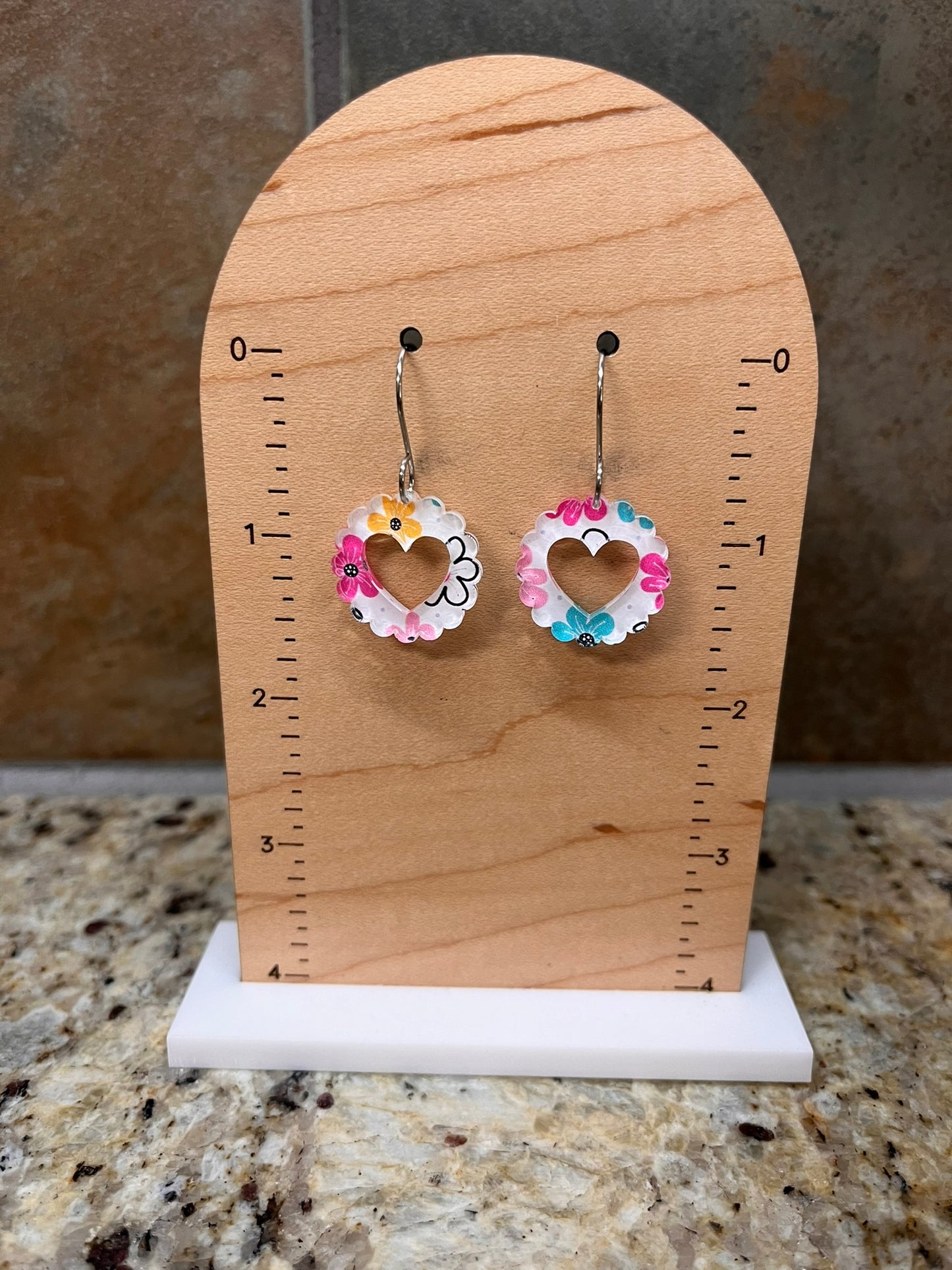 Zephyr Hollow Heart Vibrant Blooms Acrylic Dangle Earrings