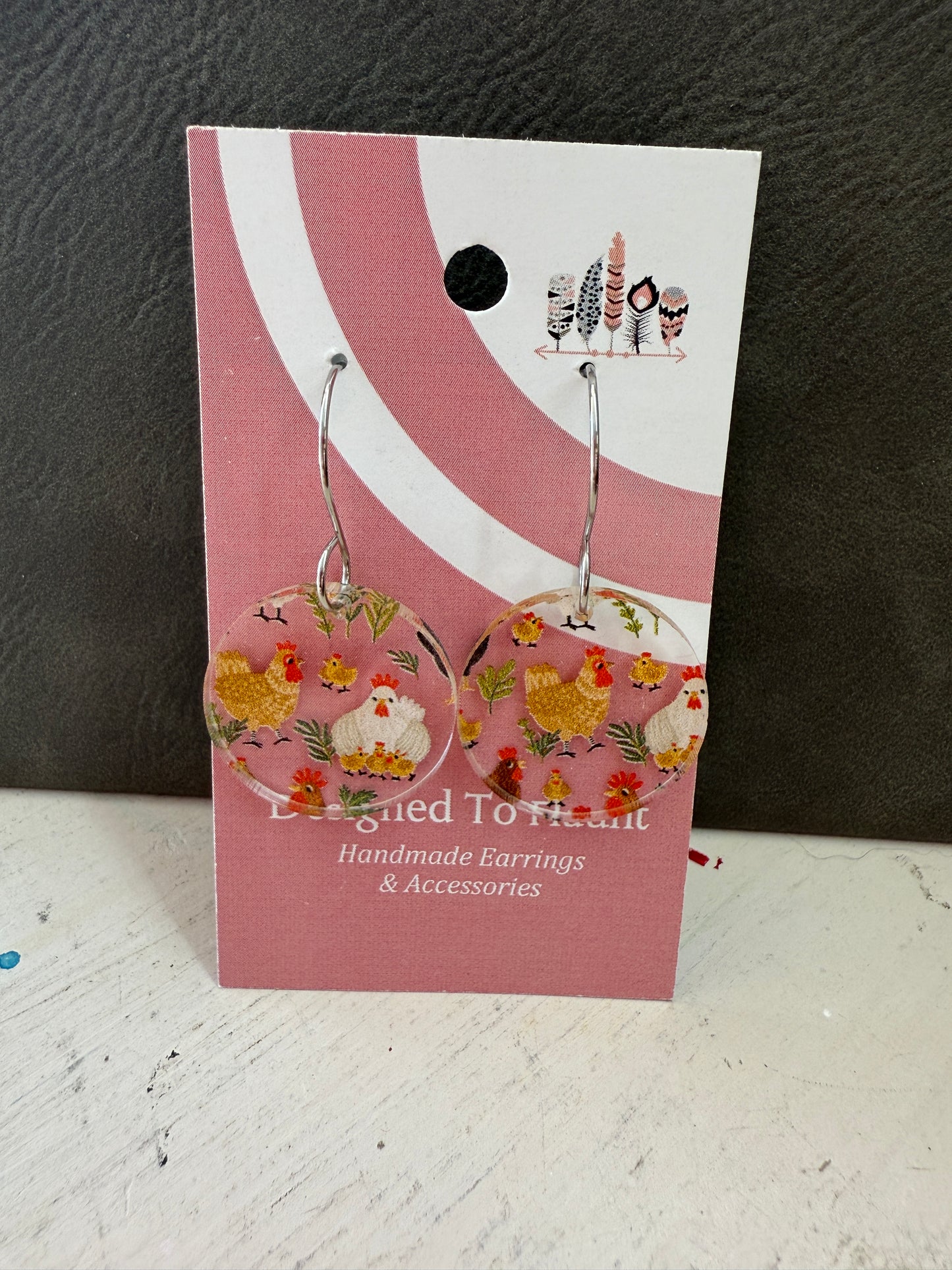 Chickens Scattered Print Dangle Earrings