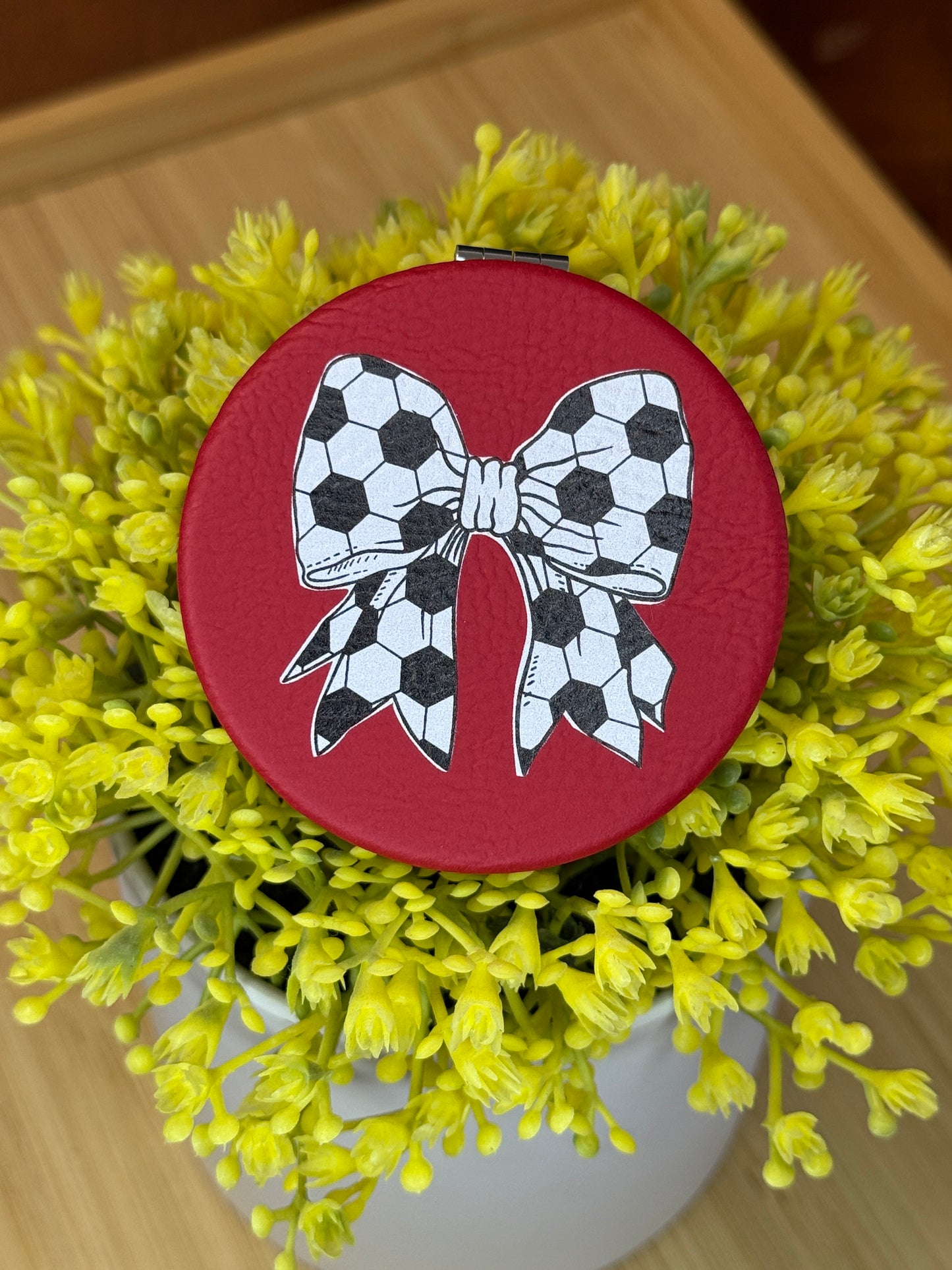 UV Printed Soccer Bow Compact Mirror
