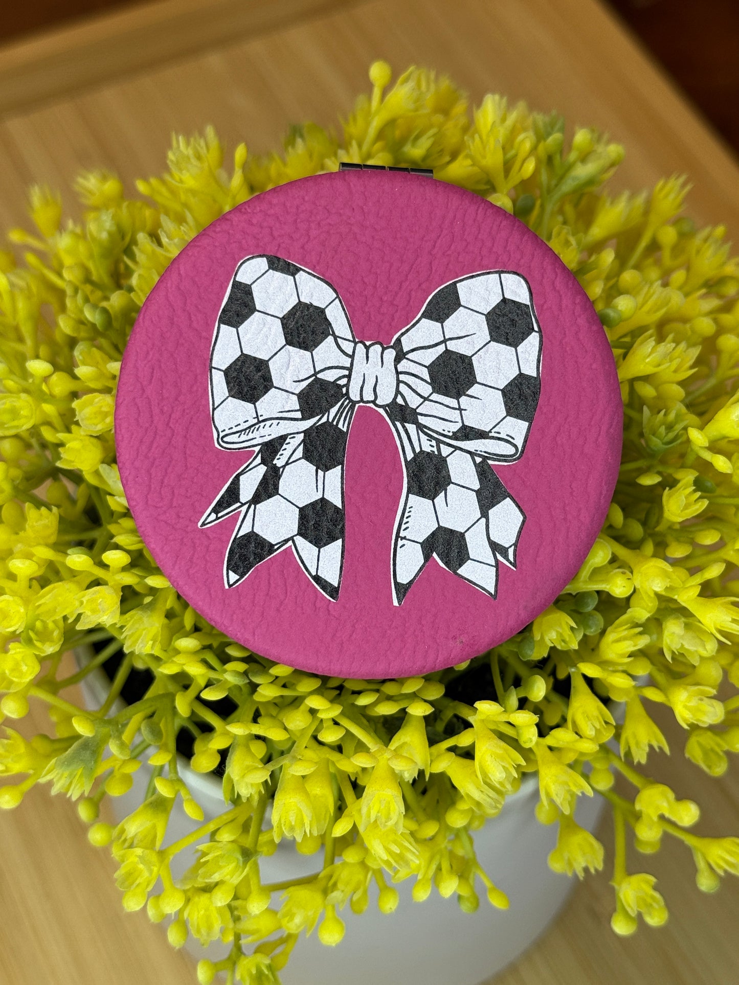 UV Printed Soccer Bow Compact Mirror