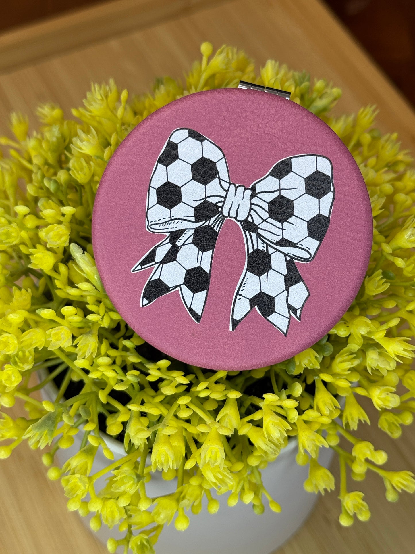 UV Printed Soccer Bow Compact Mirror