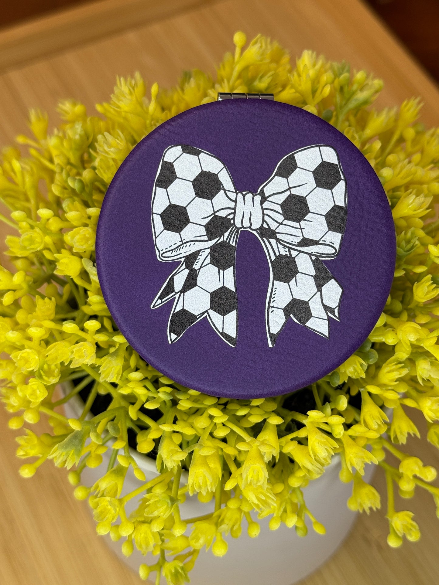 UV Printed Soccer Bow Compact Mirror