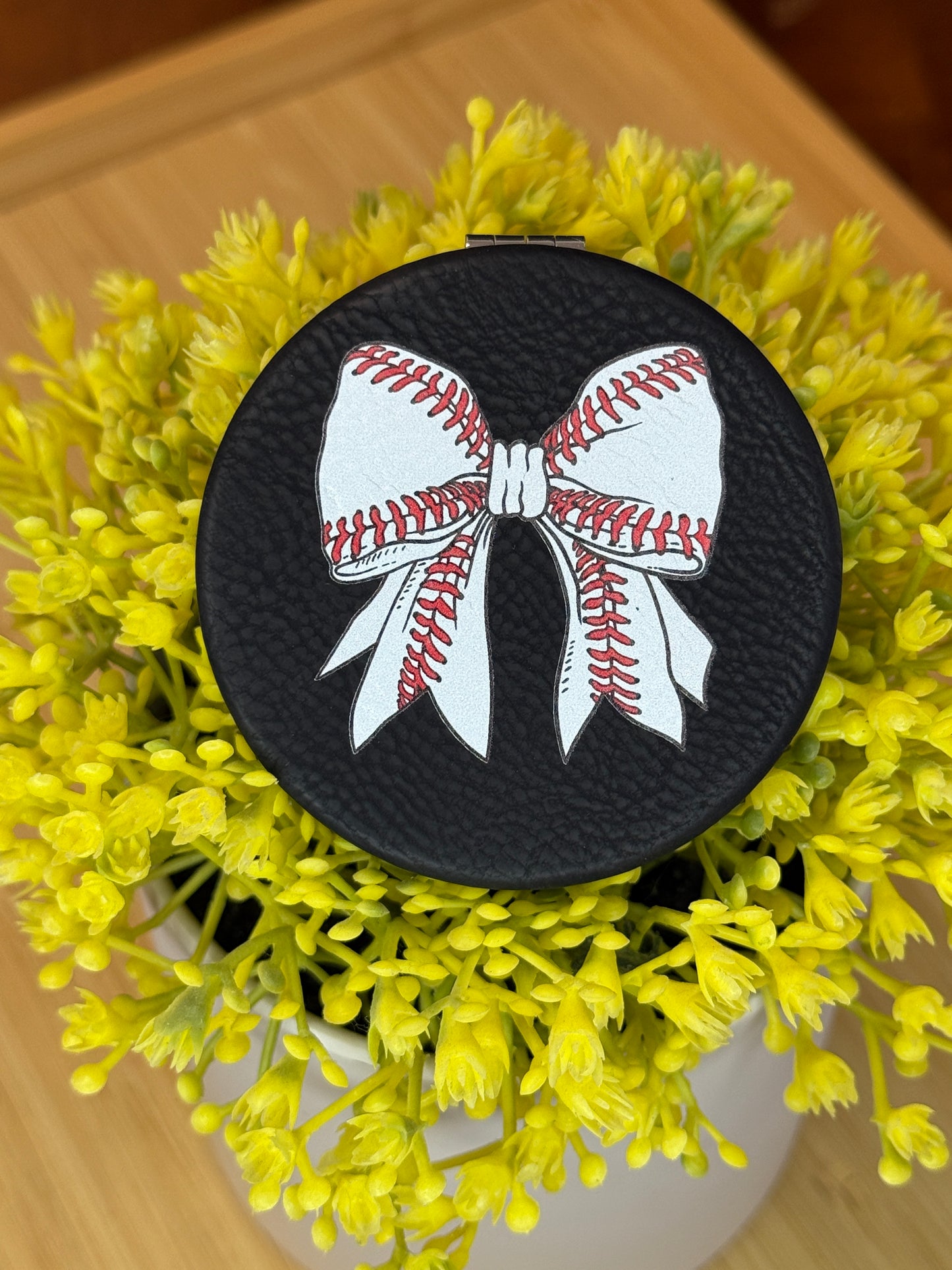 UV Printed Baseball Bow Compact Mirror