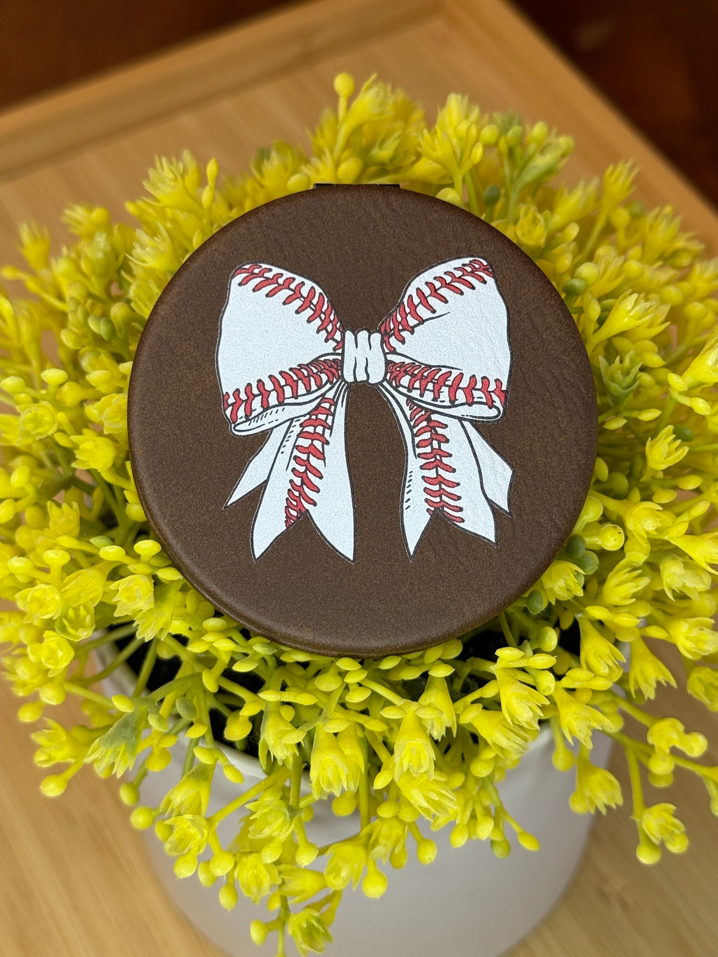 UV Printed Baseball Bow Compact Mirror