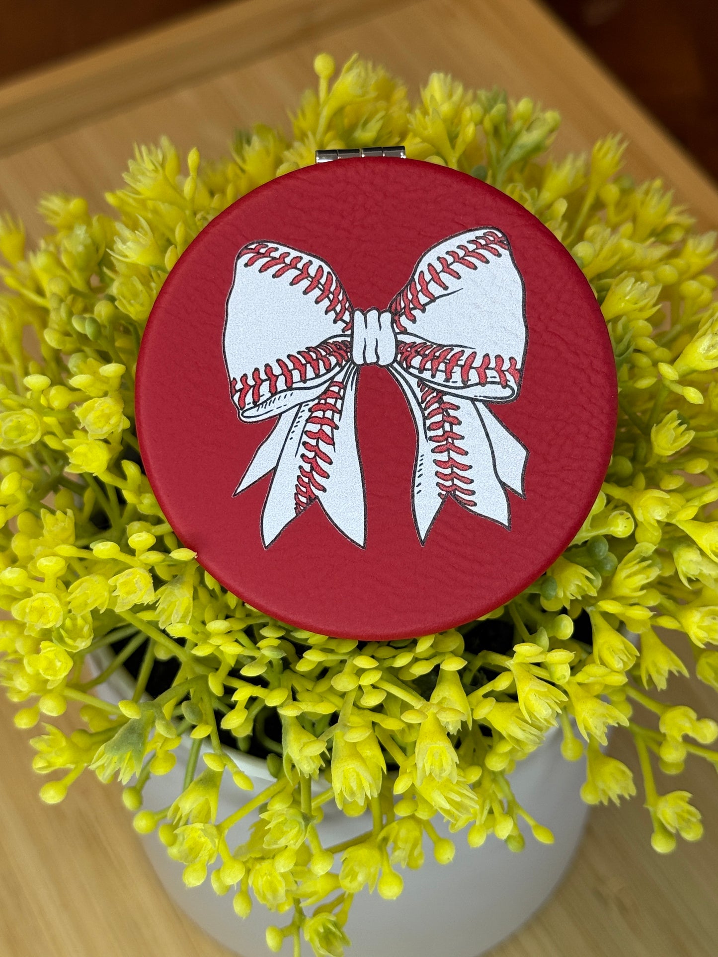 UV Printed Baseball Bow Compact Mirror