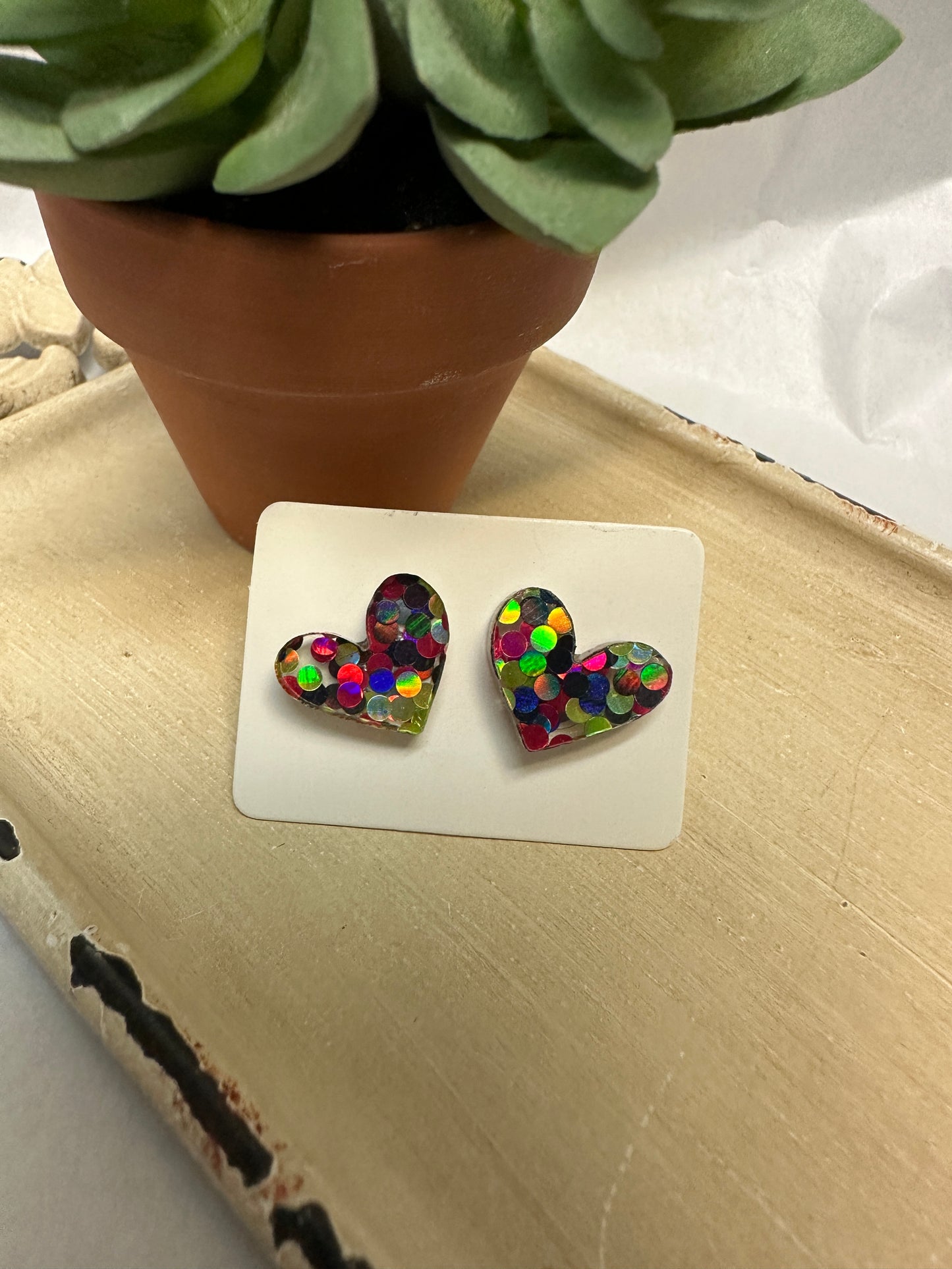 Confetti Heart Studs
