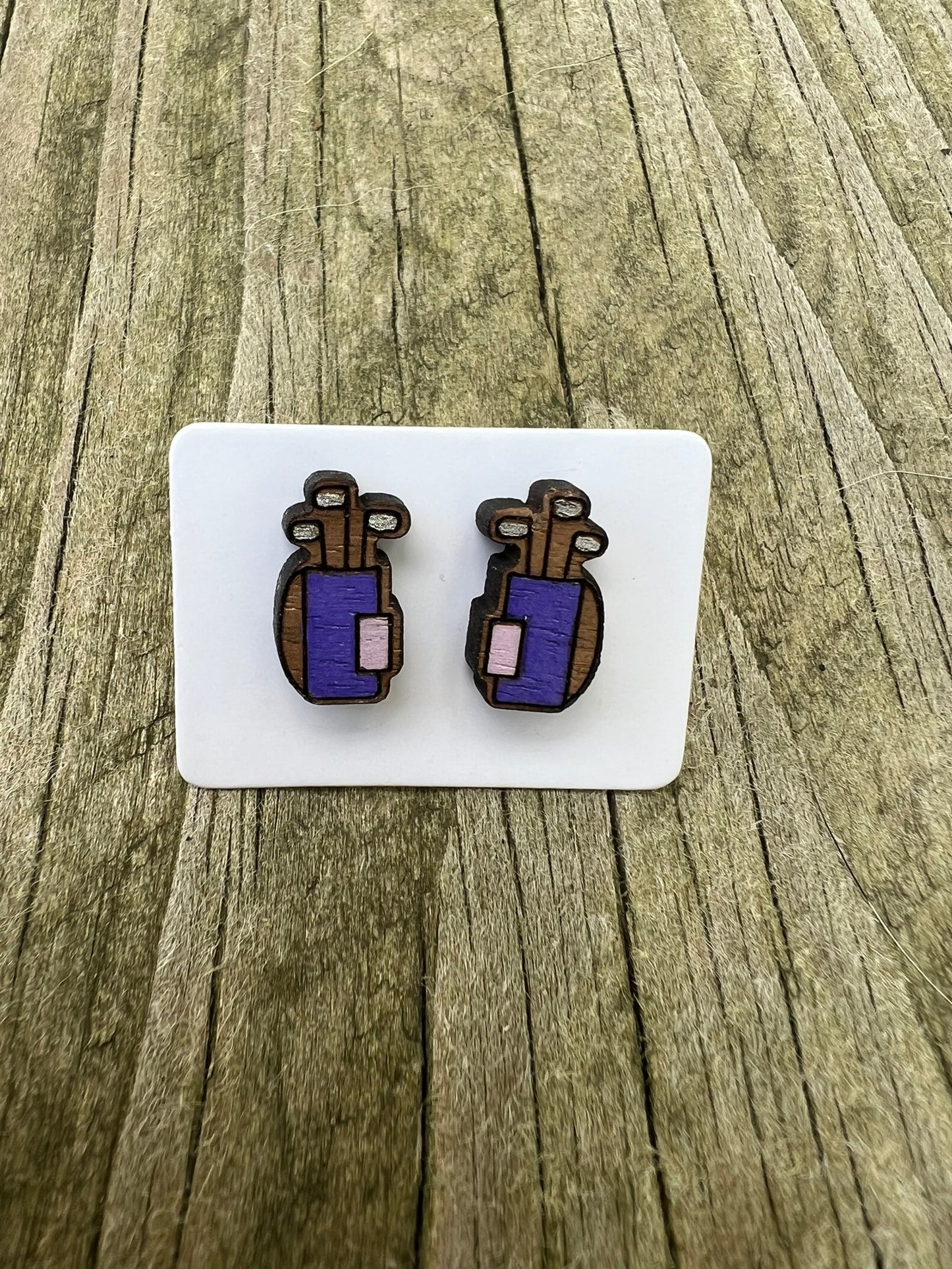Golf Clubs Wooden Stud Earrings