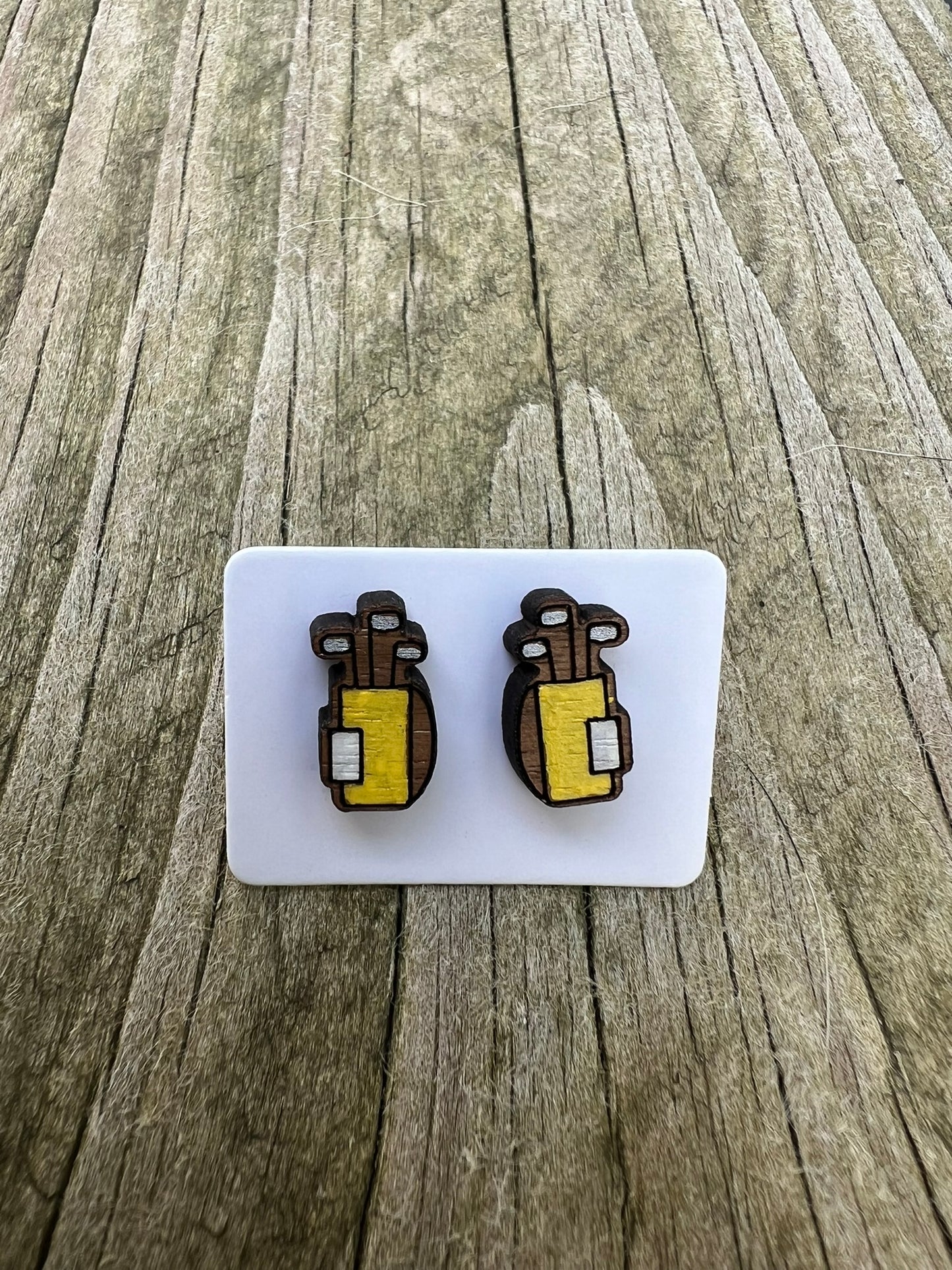 Golf Clubs Wooden Stud Earrings