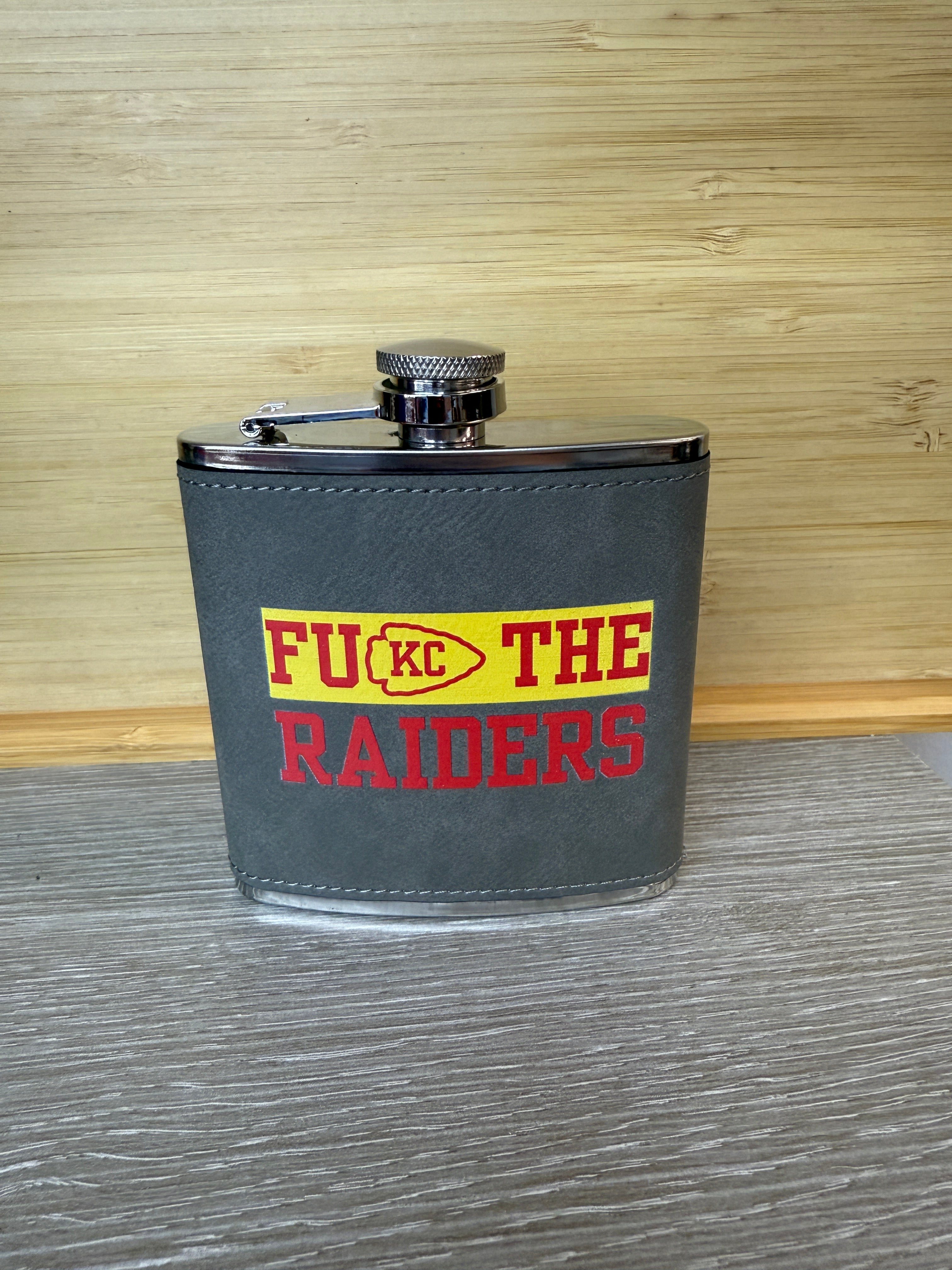 Raiders Flask w/ laser personalization 8oz with fill funnel FREE ENGRAVING Raiders Flask w/ laser personalization 8oz with fill funnel FREE ENGRAVING
