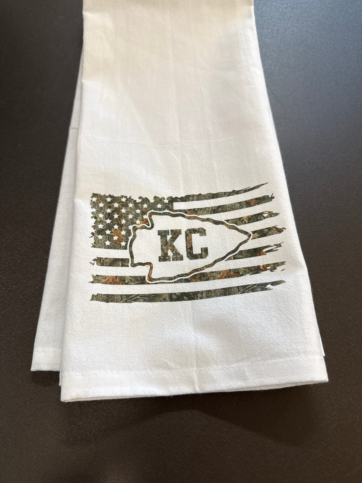 Camo KC Flag Tea Towel | KC Gift | Kansas City Hunting Gift