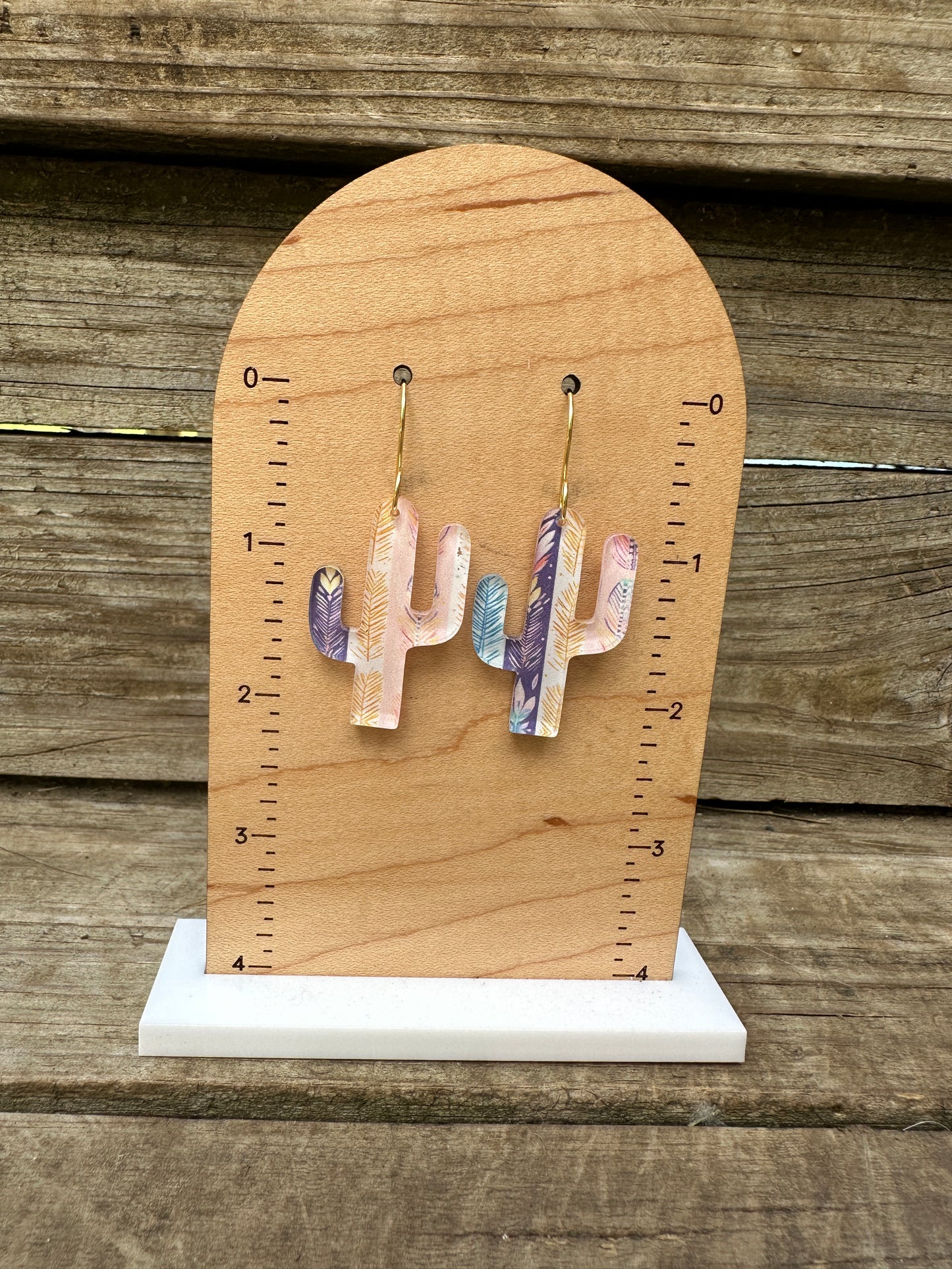 Cactus Pastel Boho Stripes Acrylic Dangle Earrings