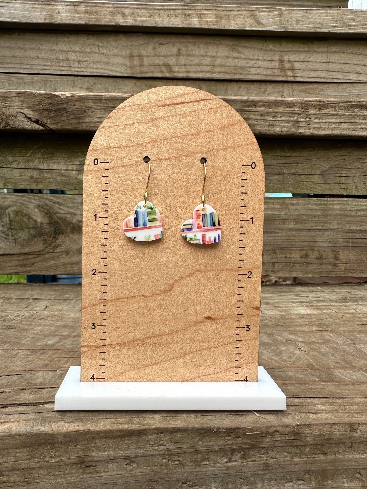 Angled Hearts Aesthetic Bookshelf Acrylic Dangle Earrings
