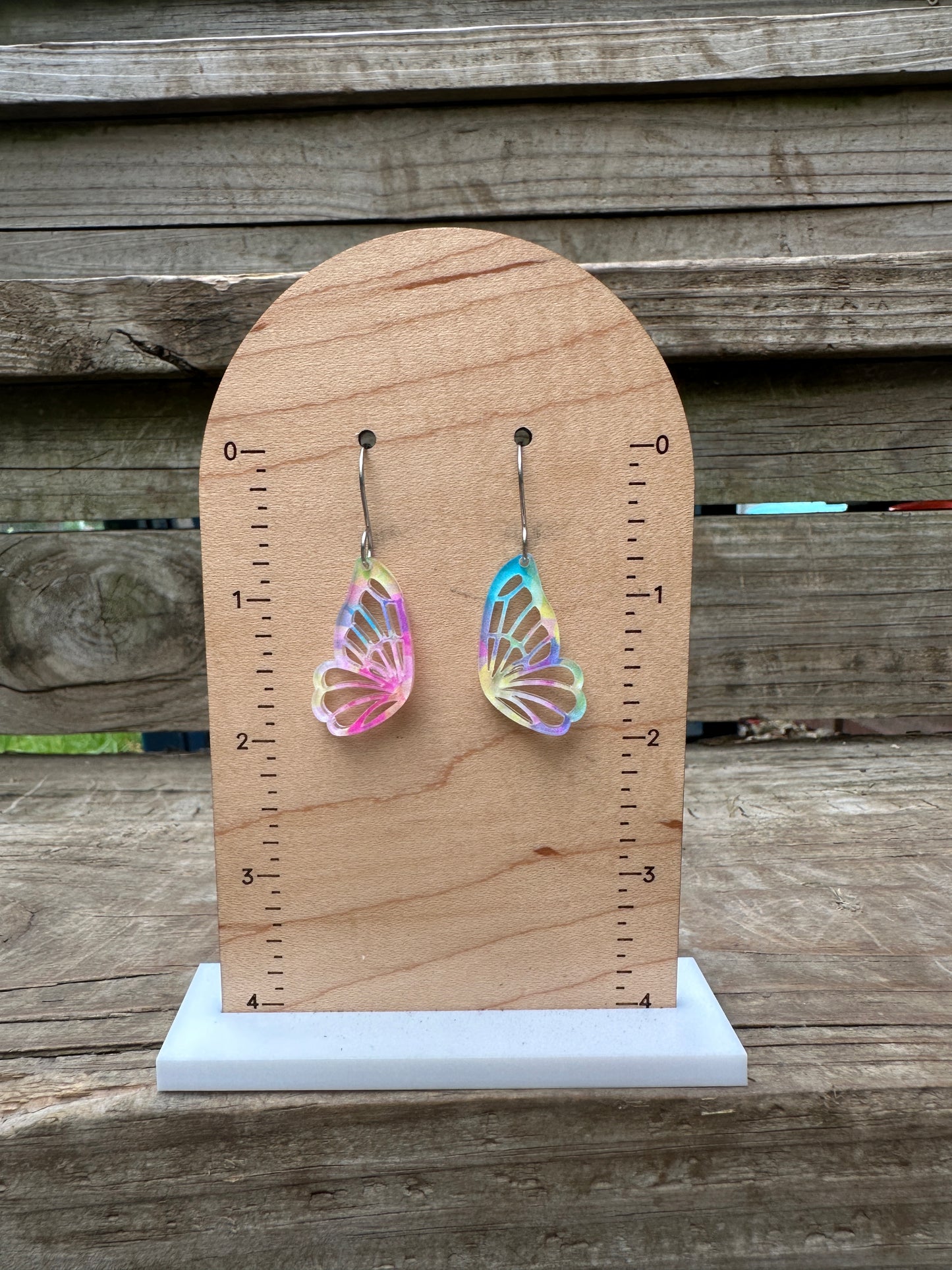 Rainbow Butterfly Wings Acrylic Dangle Earrings
