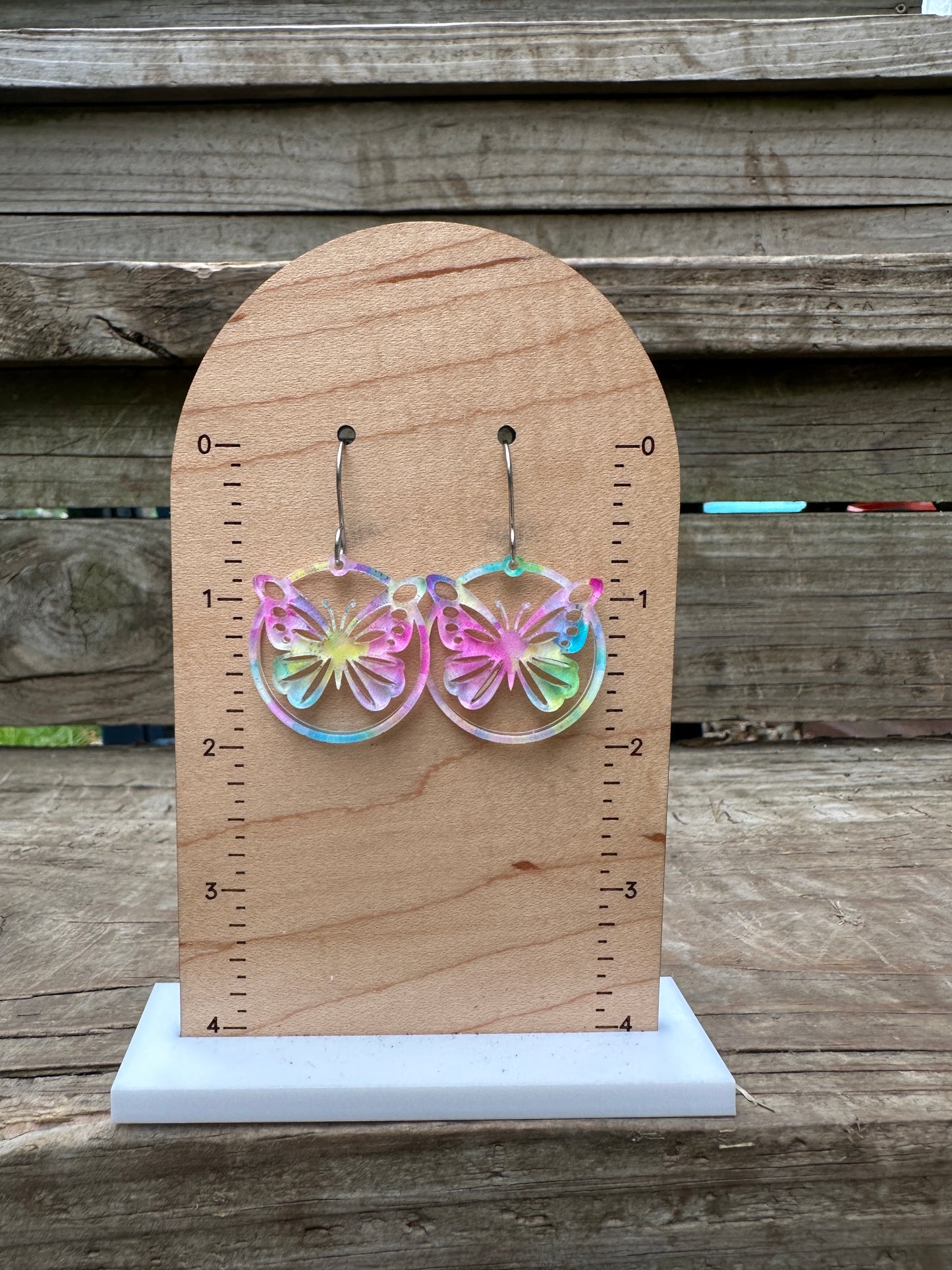 Rainbow Butterflies Acrylic Dangle Hoop Earrings