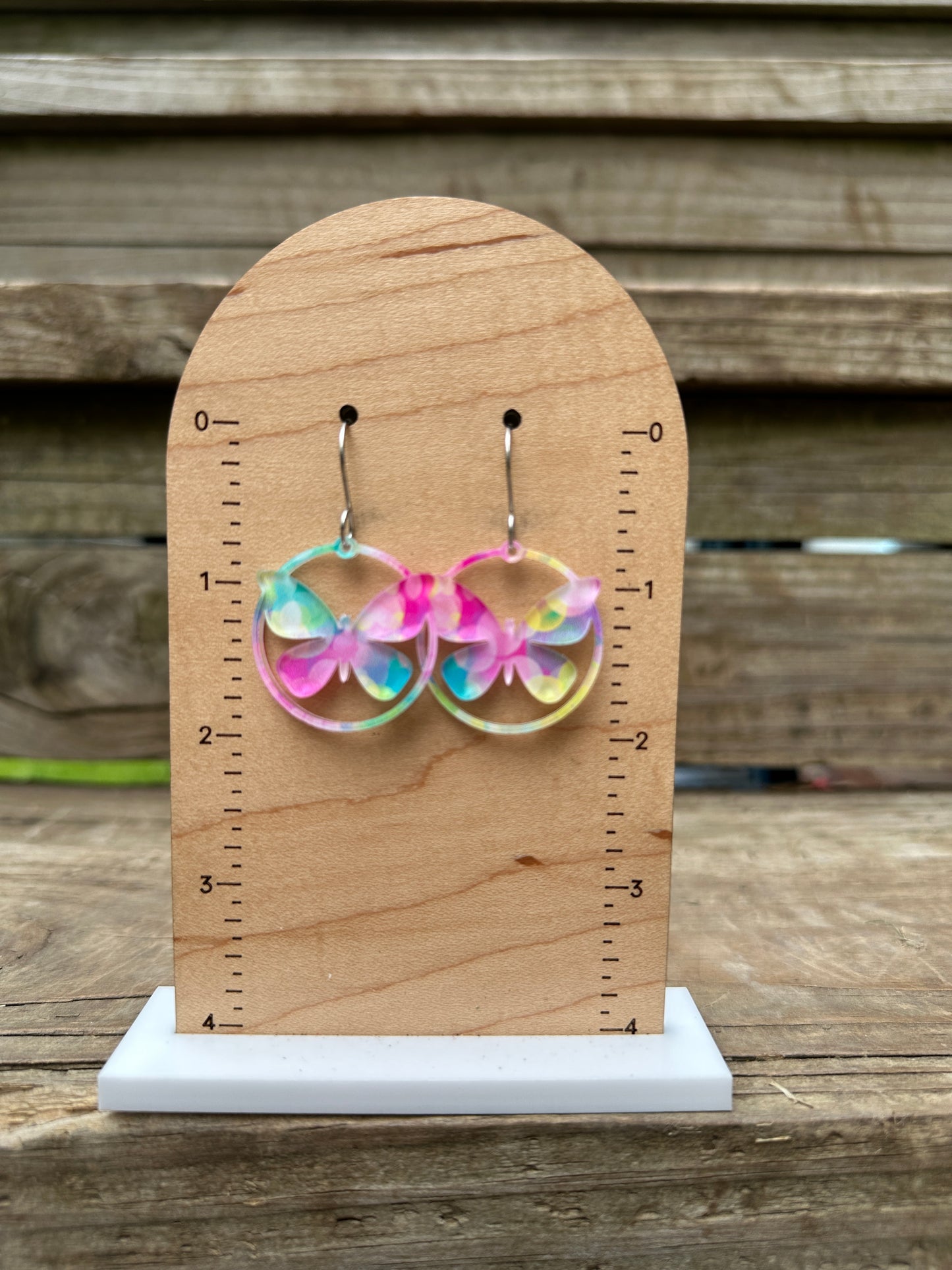 Rainbow Butterflies Acrylic Dangle Hoop Earrings
