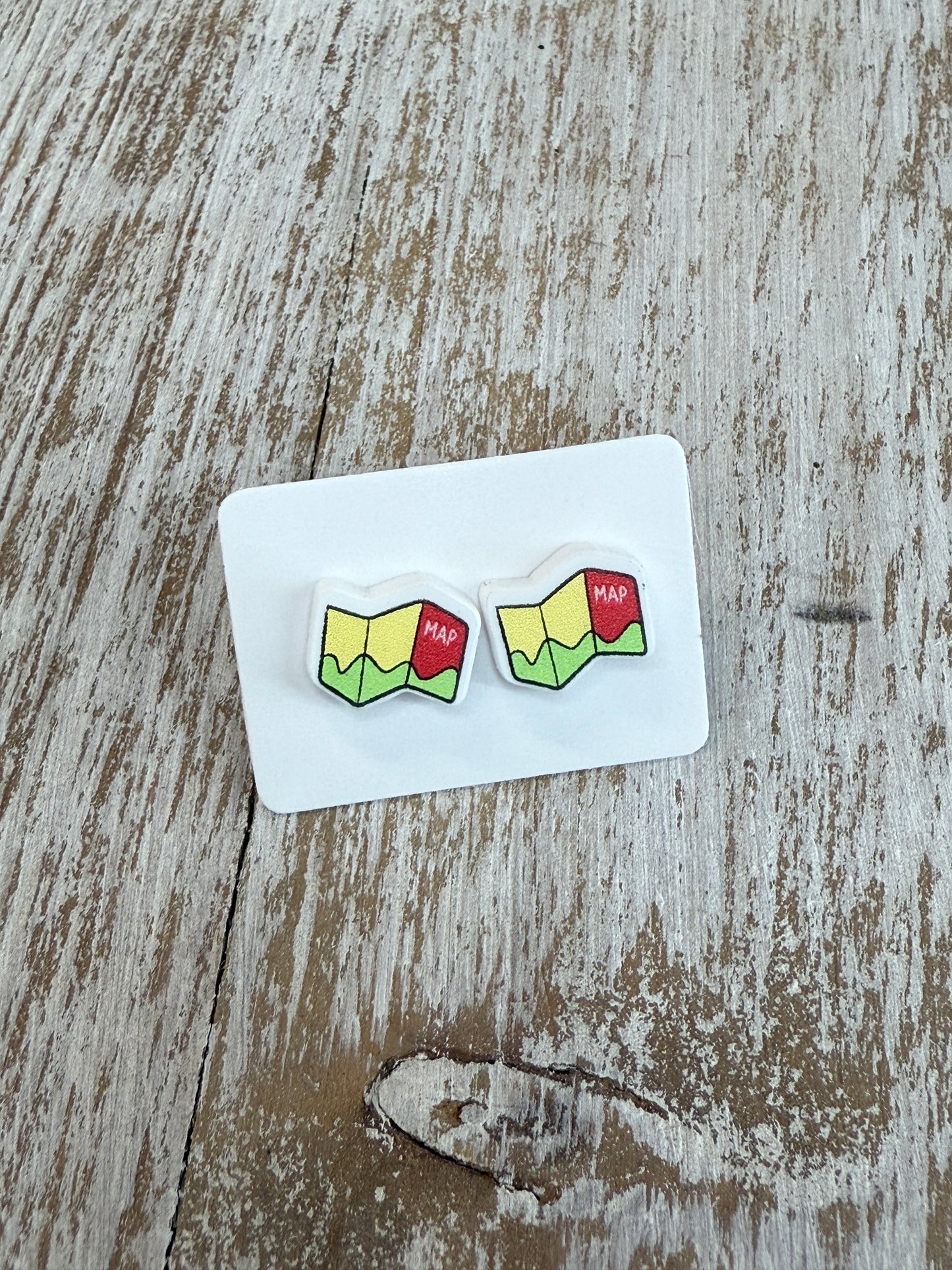 UV Printed Maps Acrylic Stud Earrings