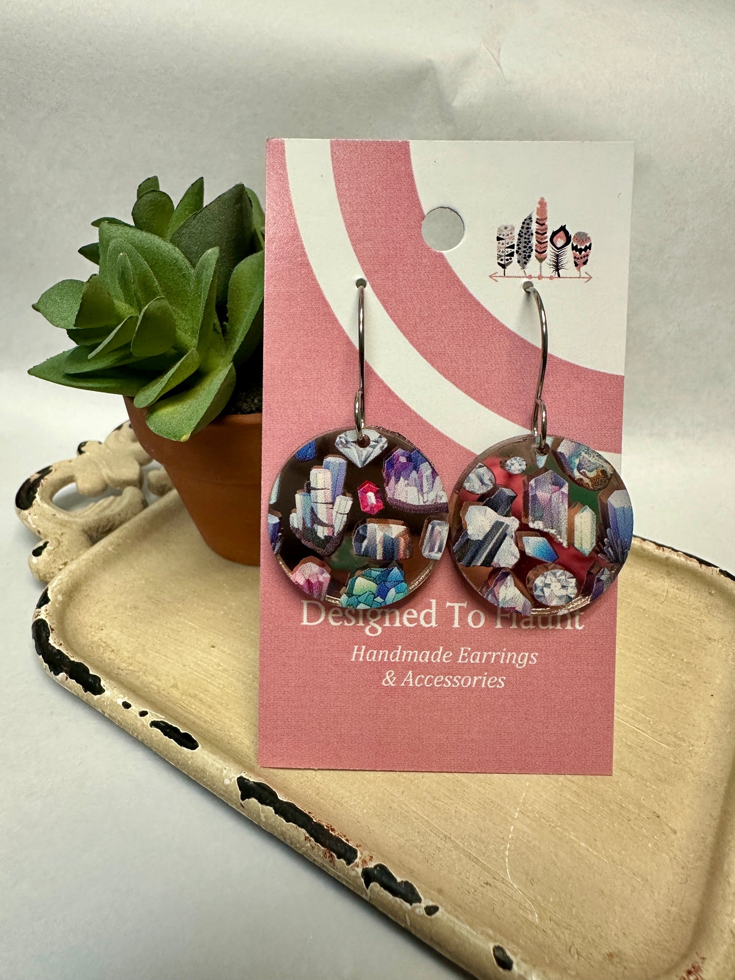 Classic Scattered Crystals Rose Gold Mirror Acrylic Dangle Earrings