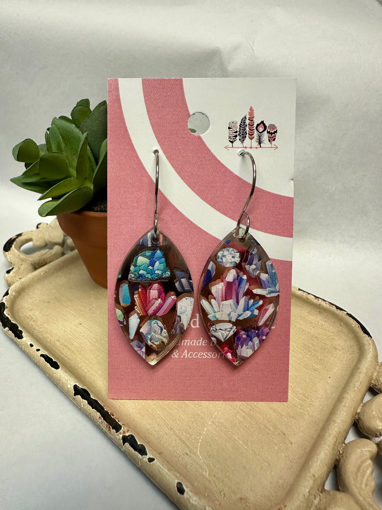 Classic Scattered Crystals Rose Gold Mirror Acrylic Dangle Earrings