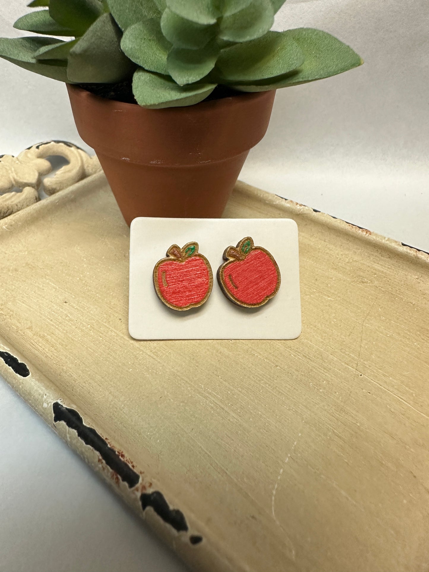 Apples Wooden Studs Earrings