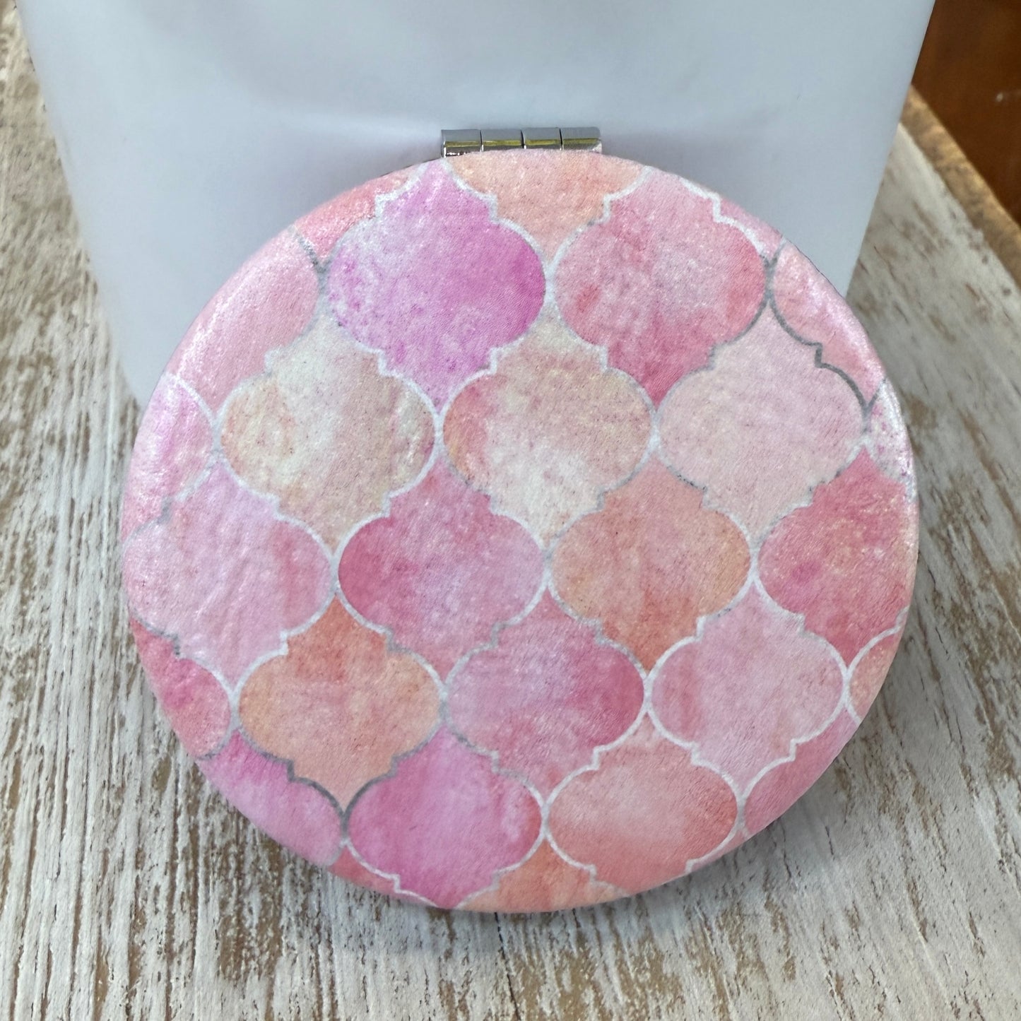 UV Printed Pretty in Pink Leatherette Compact Mirror