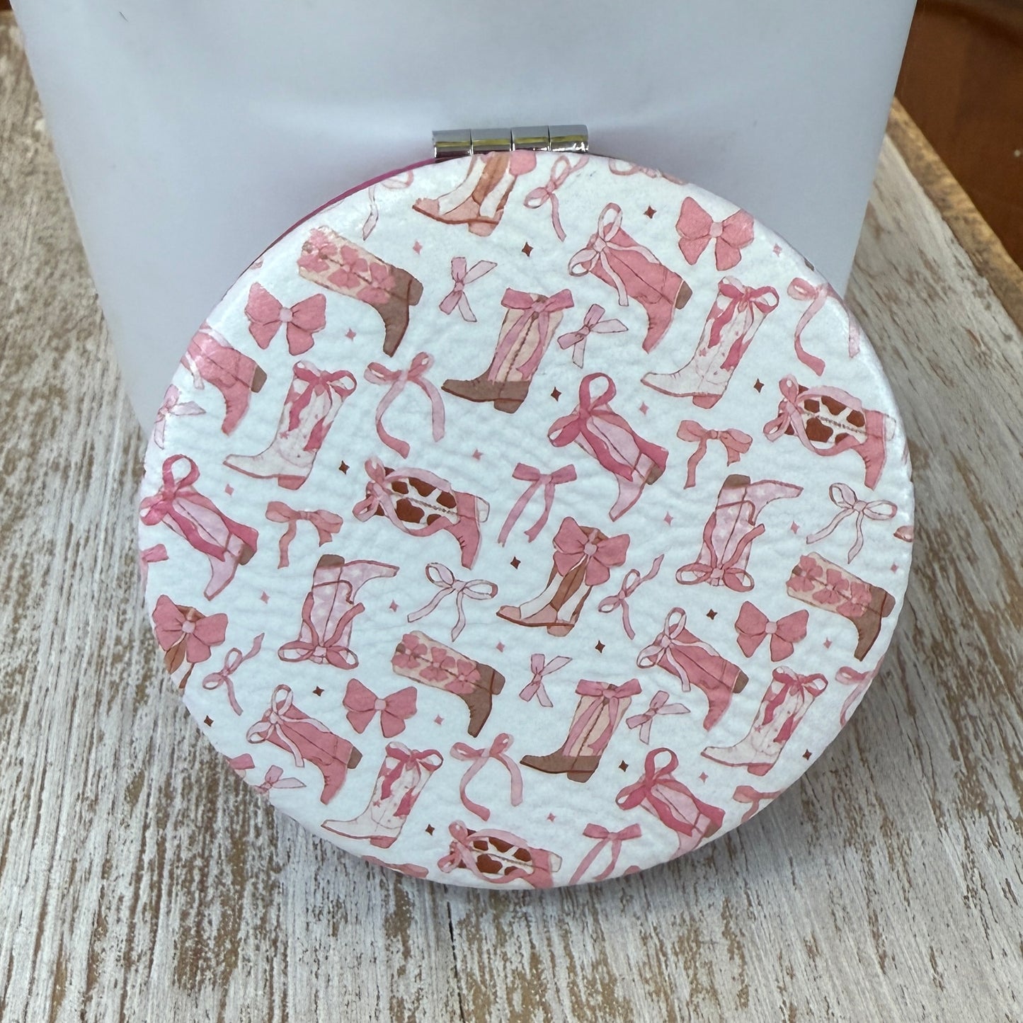 UV Printed Boots N' Bows Leatherette Compact Mirror